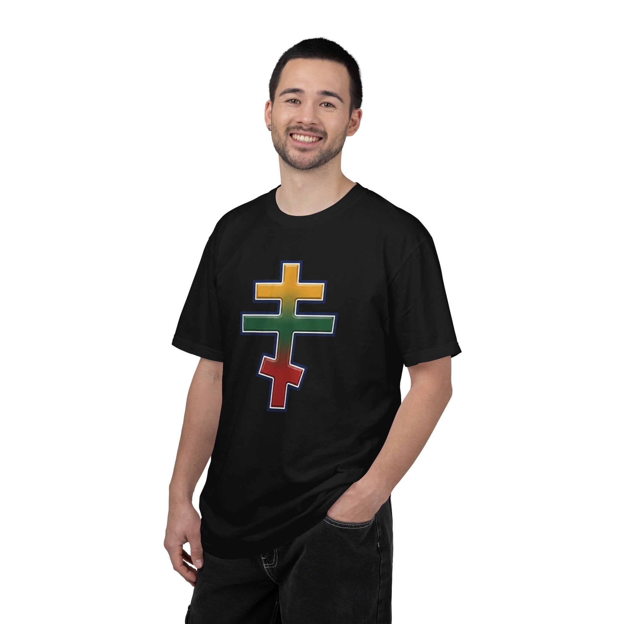 Lithuanian Orthodox Cross design on a heavyweight garment-dyed t-shirt