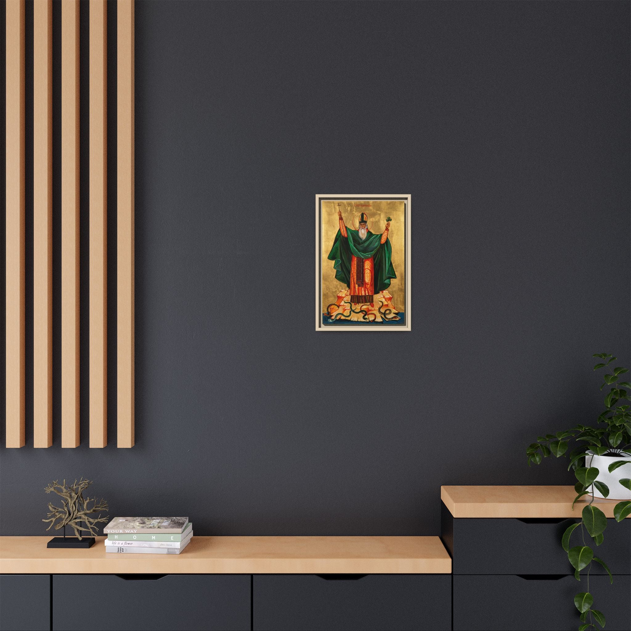 Framed canvas icon of Saint Patrick of Ireland, traditional Orthodox Christian artwork