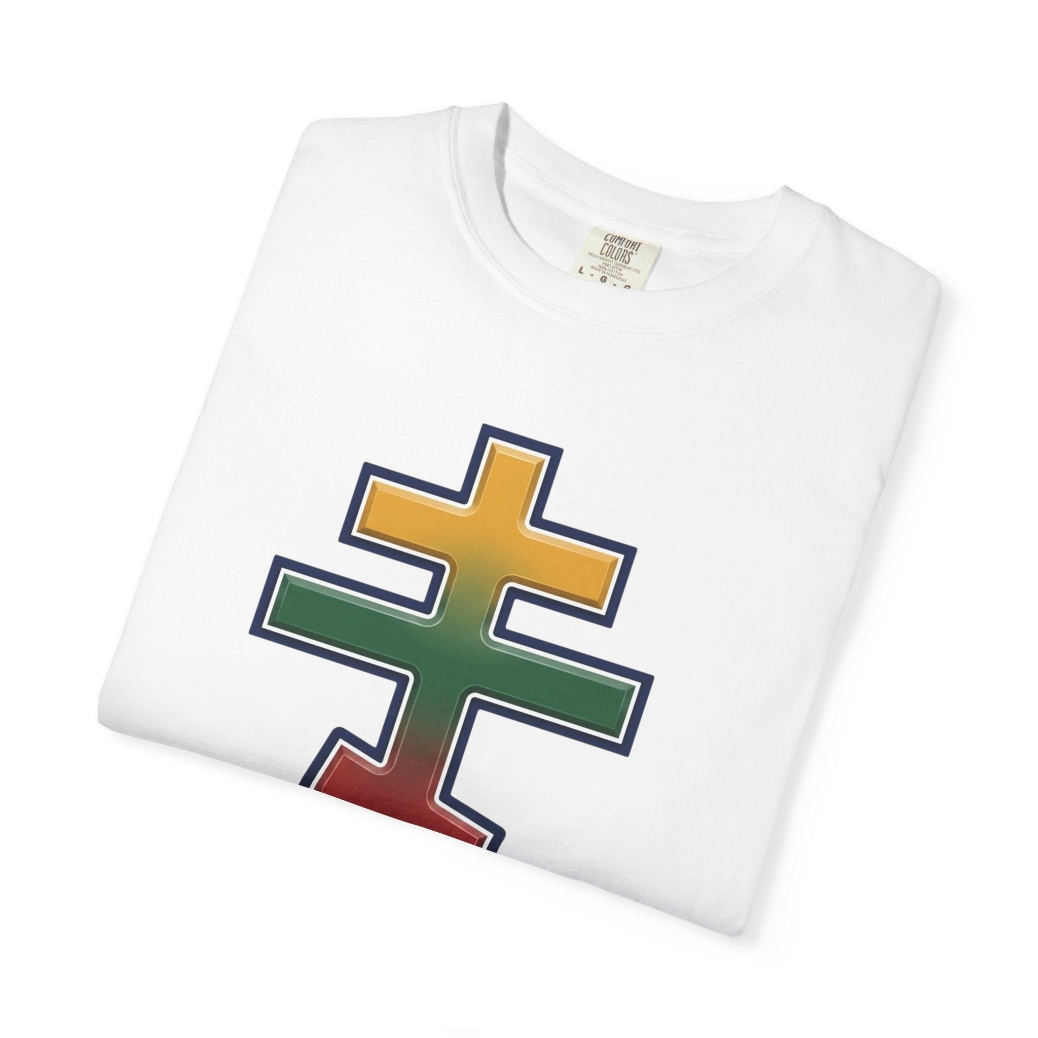 Lithuanian Orthodox Cross design on a heavyweight garment-dyed t-shirt