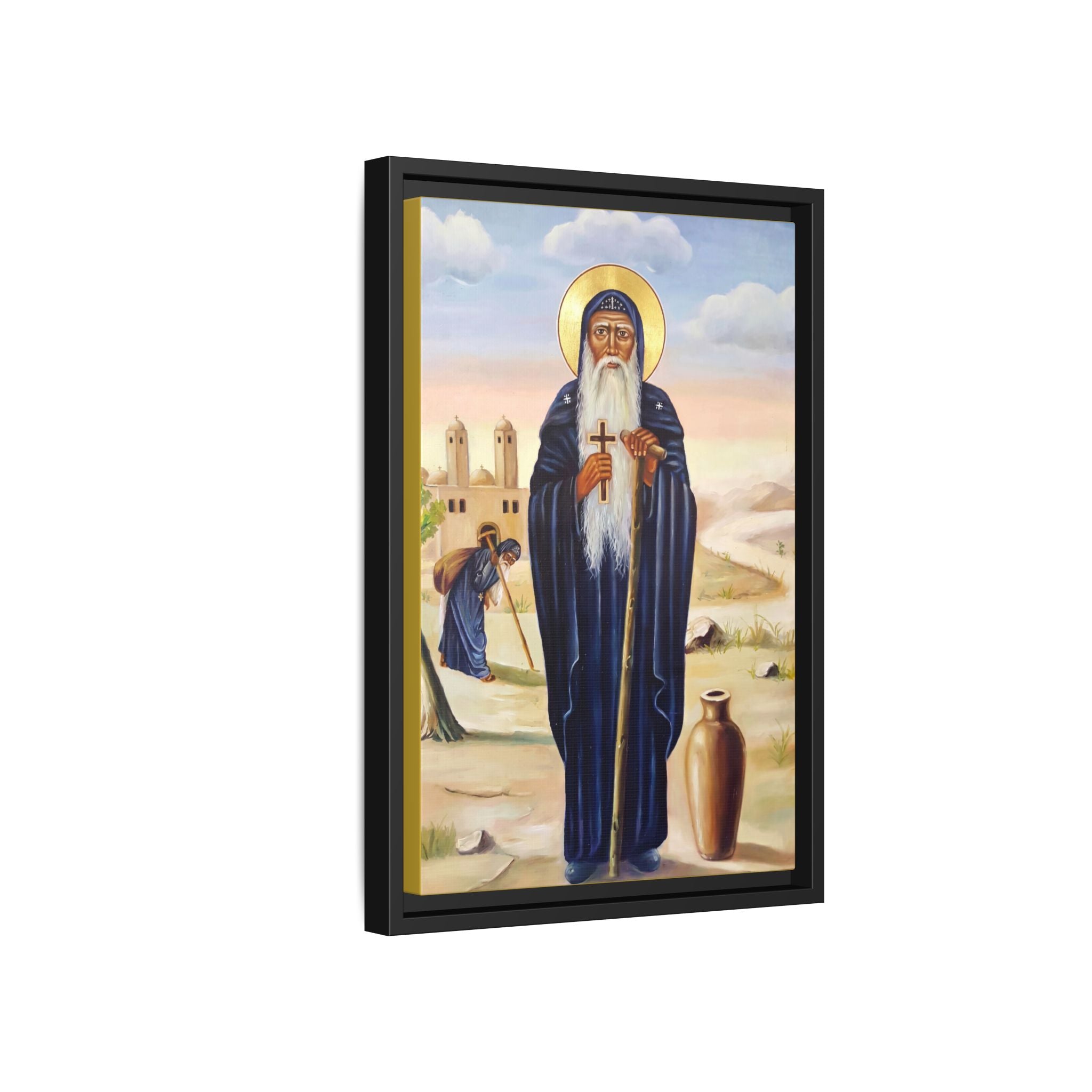 Framed canvas icon of Saint Moses the Ethiopian, traditional Orthodox Christian artwork