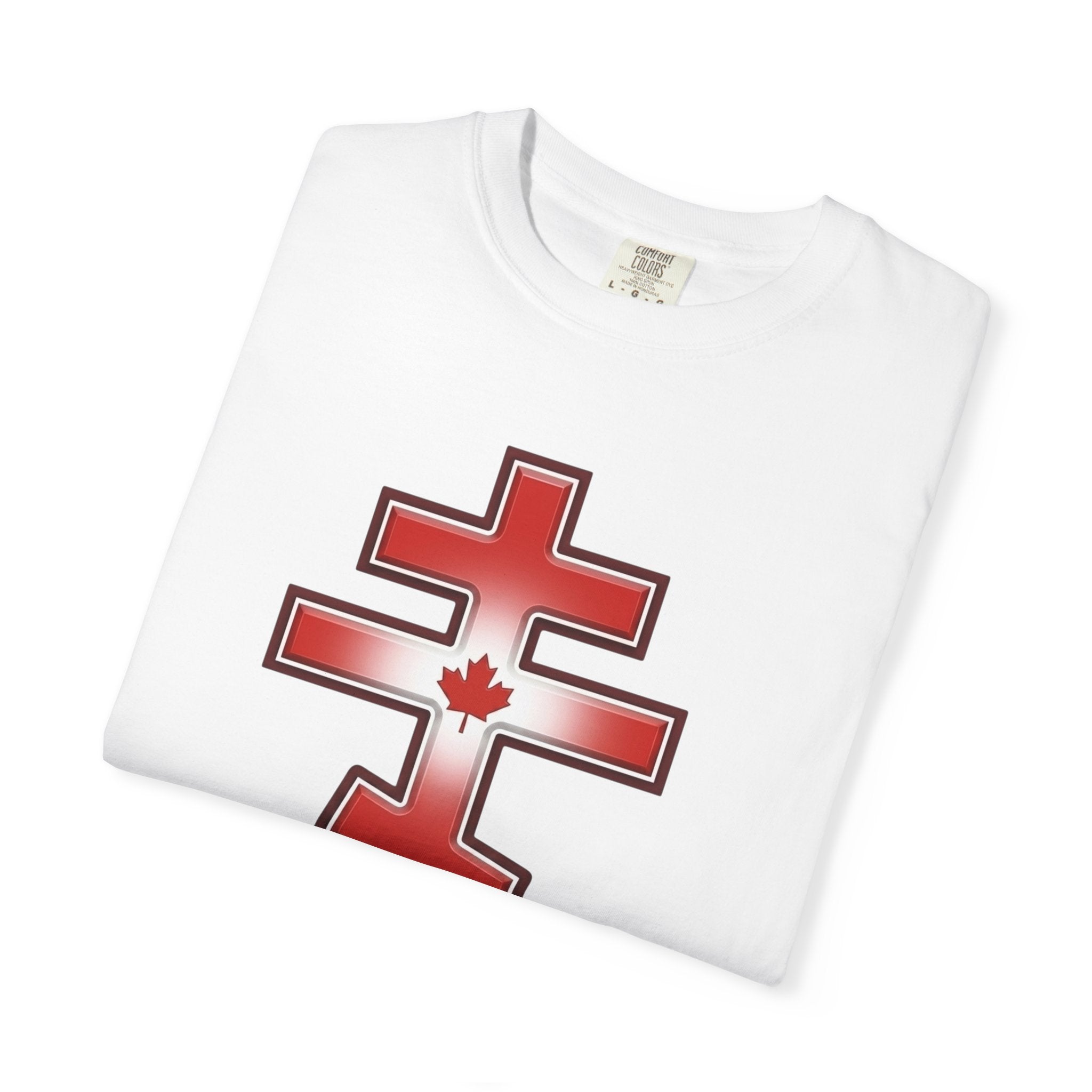 Canadian Orthodox Cross design on a heavyweight garment-dyed t-shirt