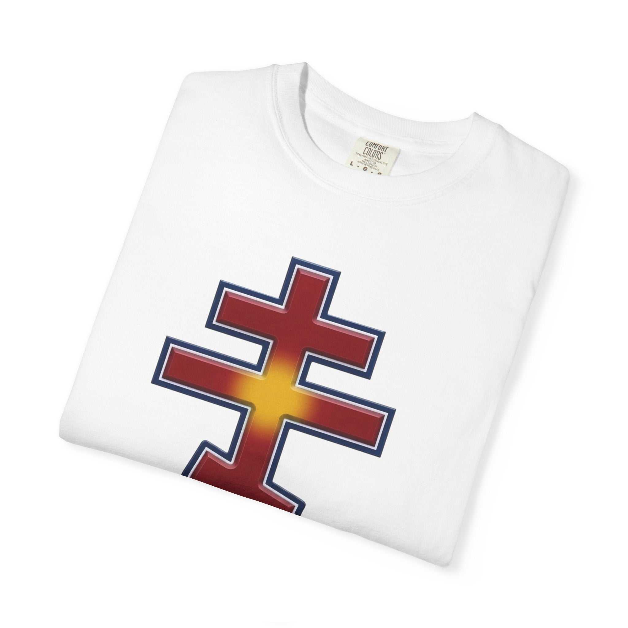 North Macedonian Orthodox Cross design on a heavyweight garment-dyed t-shirt