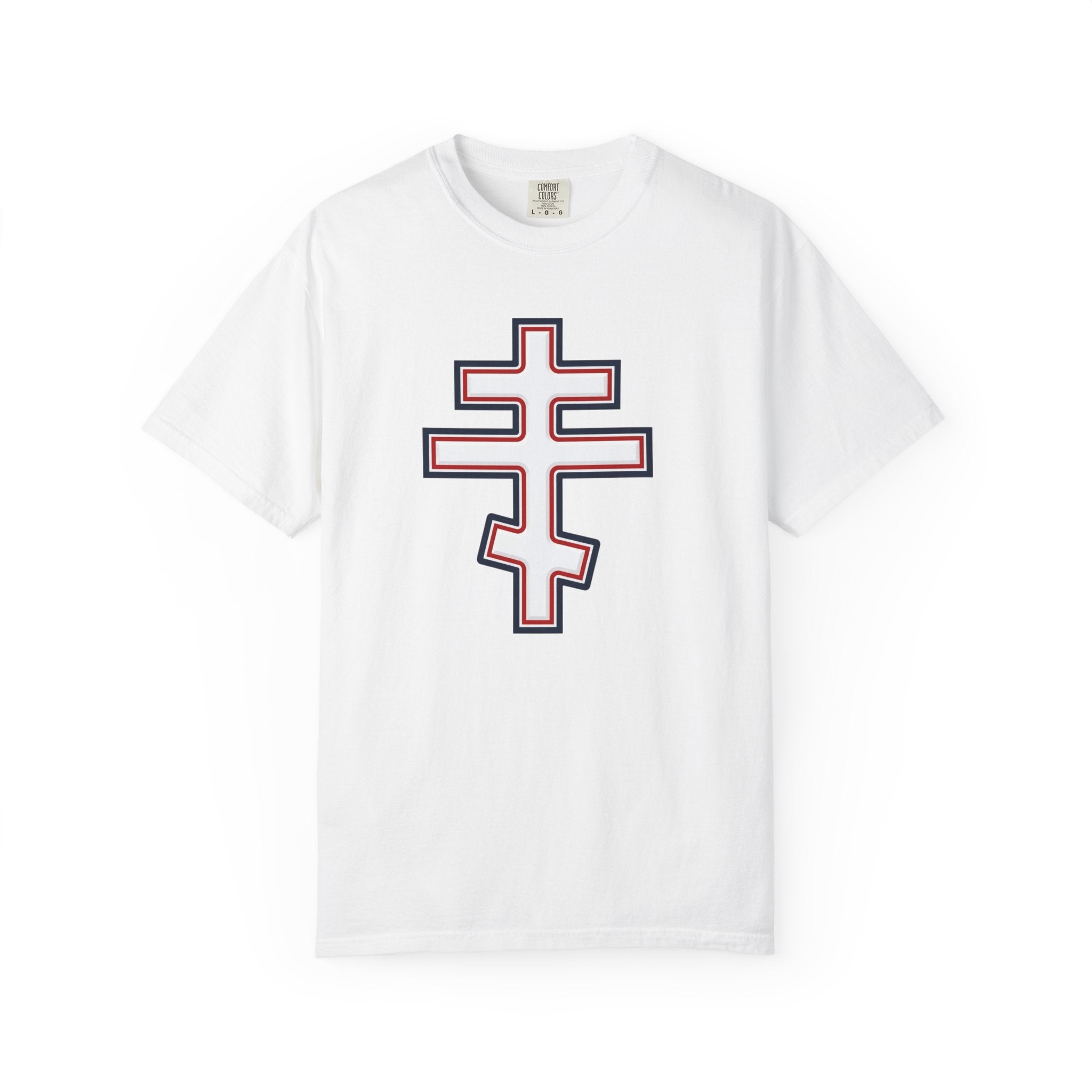 Georgian Orthodox Cross design on a heavyweight garment-dyed t-shirt