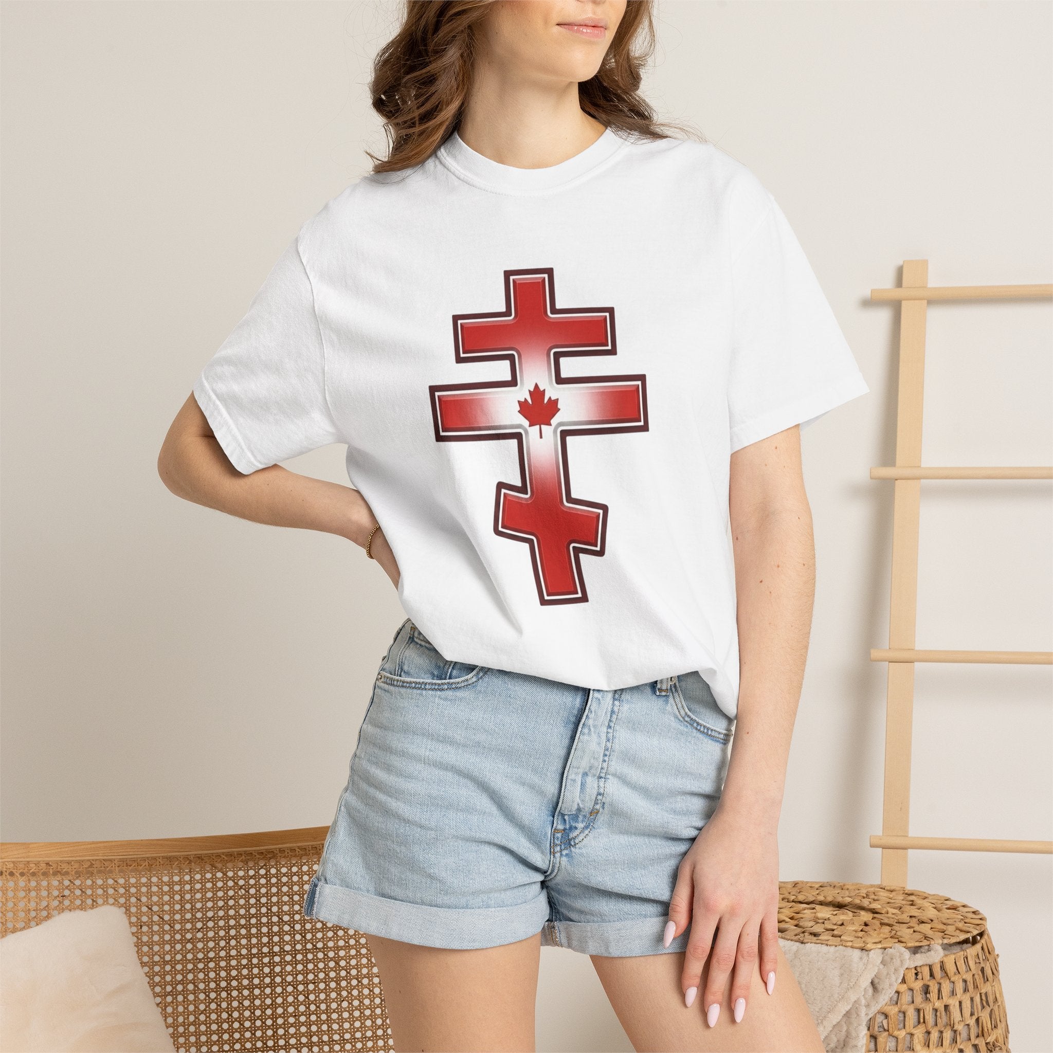 Canadian Orthodox Cross design on a heavyweight garment-dyed t-shirt