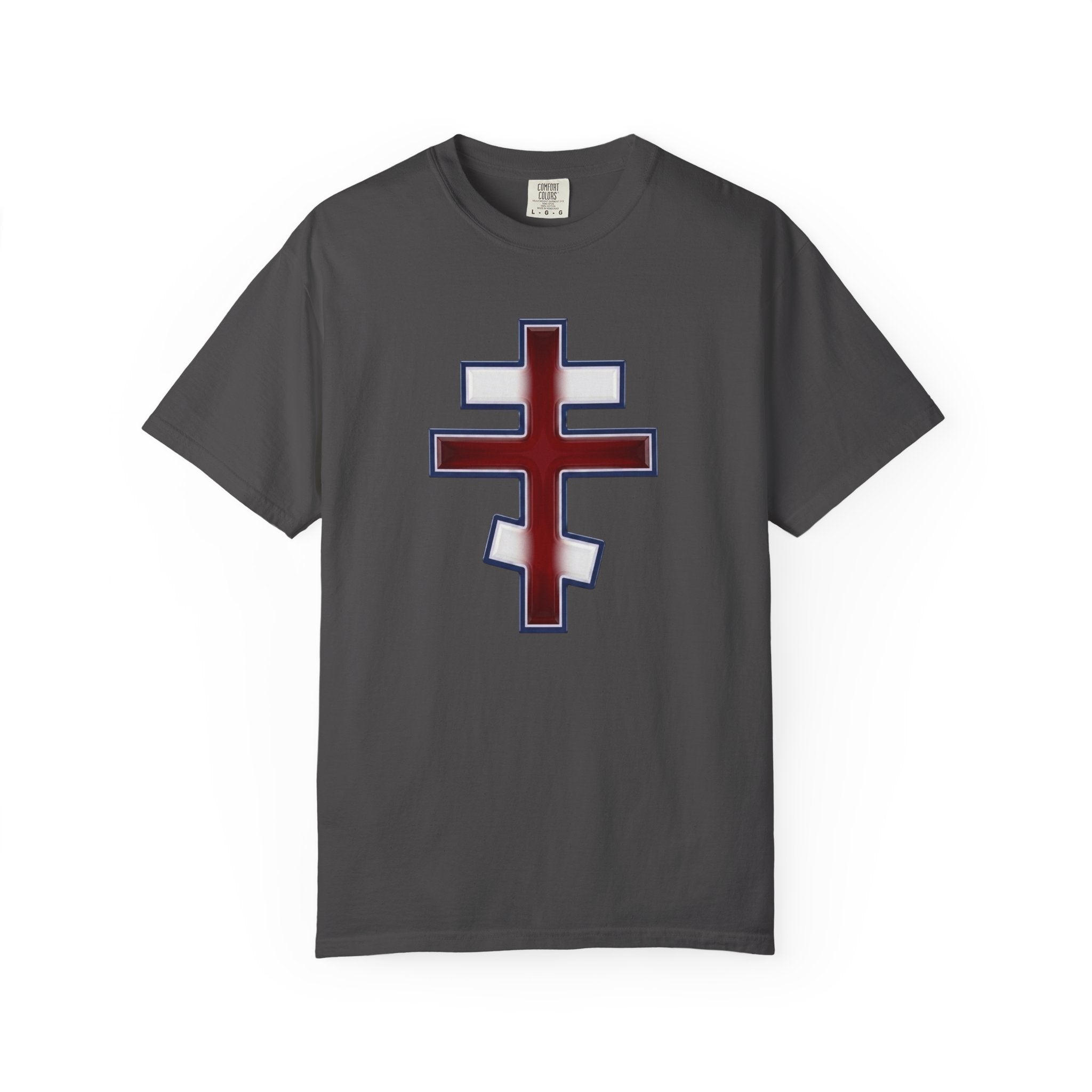 United Kingdom Orthodox Cross design on a heavyweight garment-dyed t-shirt