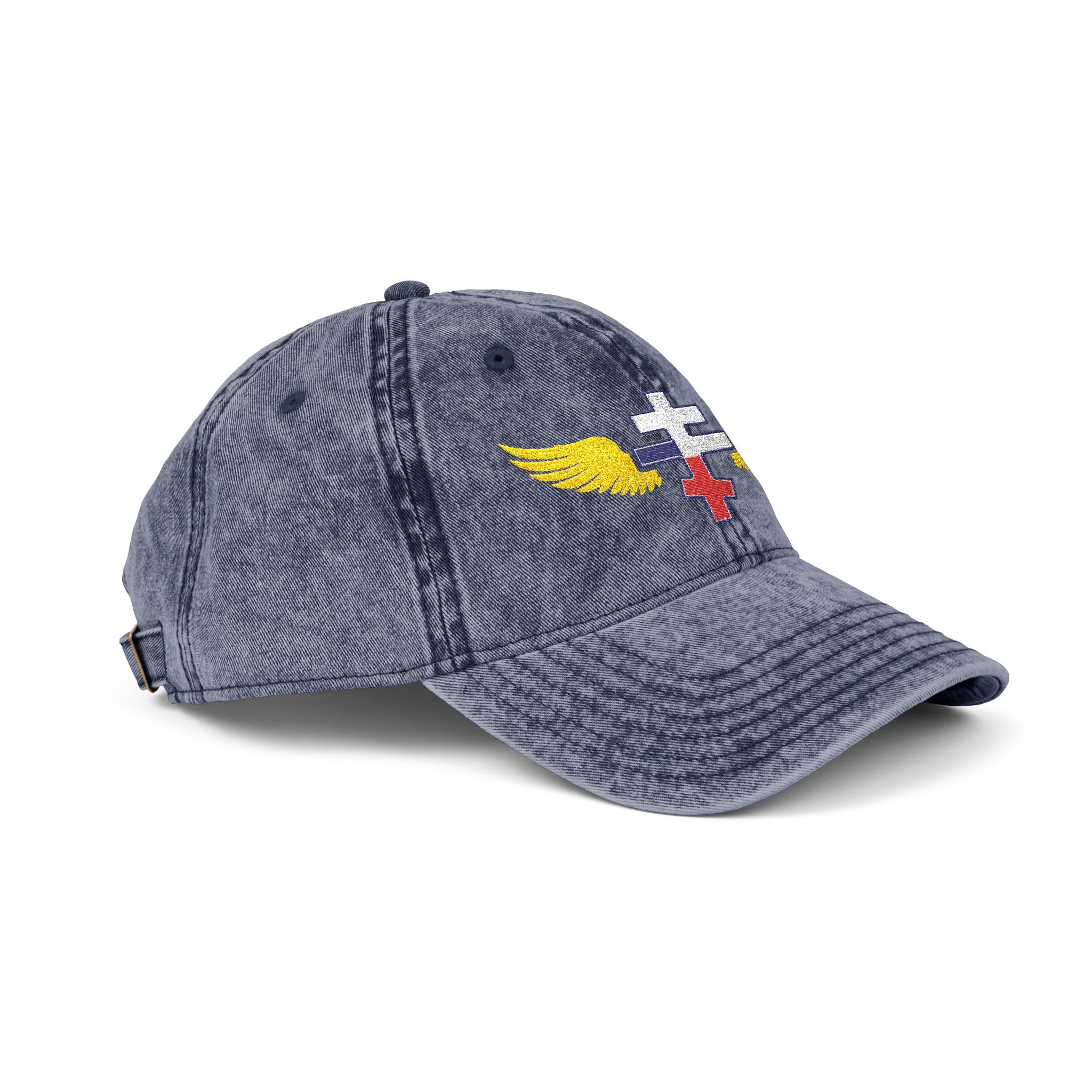 Czech Orthodox cross with wings embroidered on vintage cotton twill cap -- additional view 11