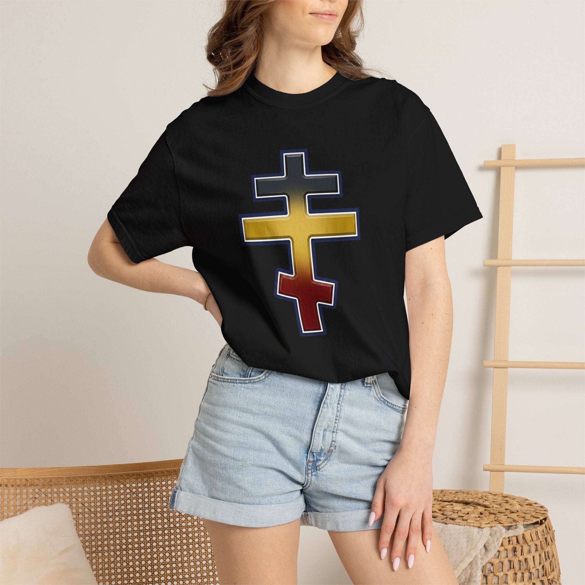 Ugandan Orthodox Cross design on a heavyweight garment-dyed t-shirt