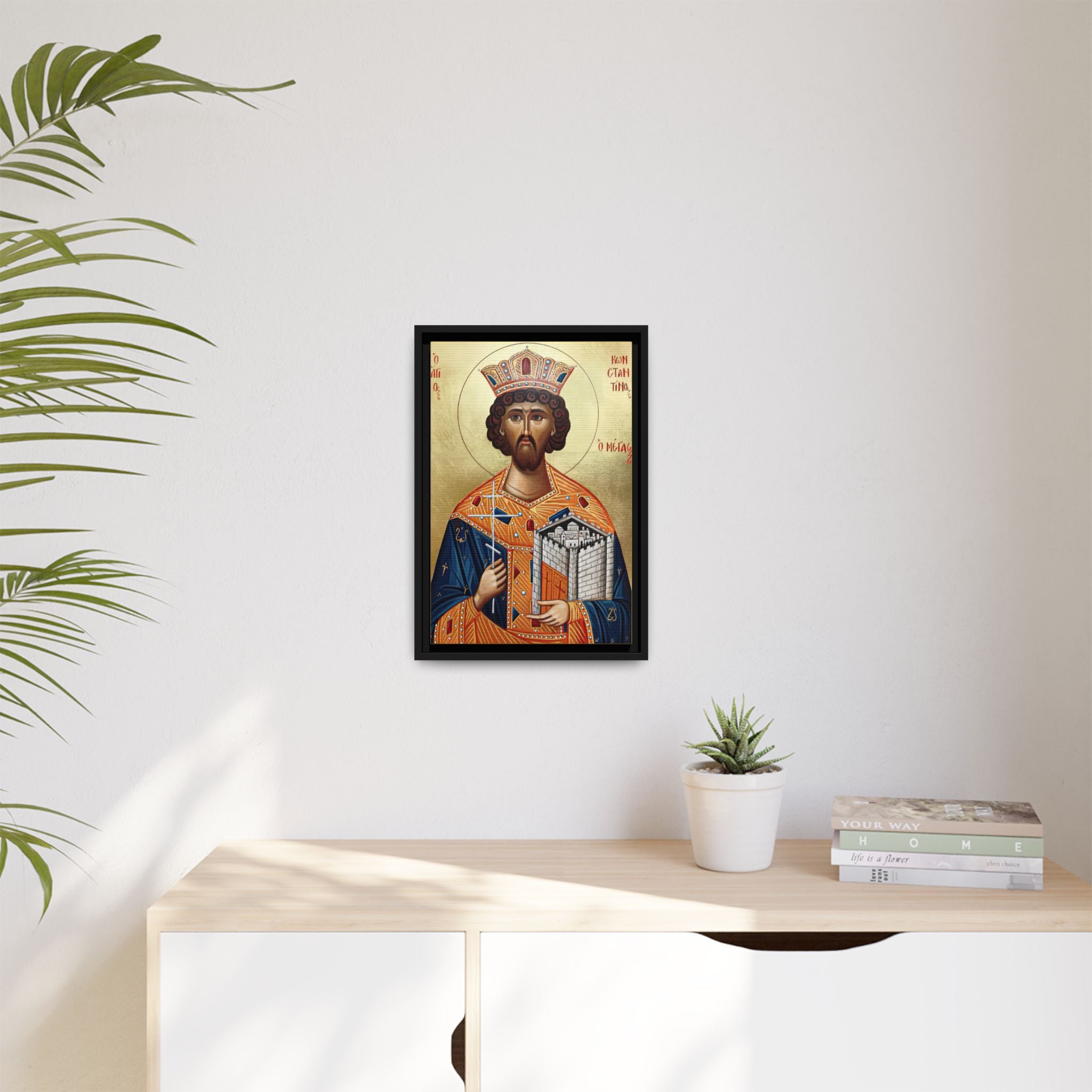 Framed canvas icon of Saint Constantine Equal to the Apostles, traditional Orthodox Christian artwork