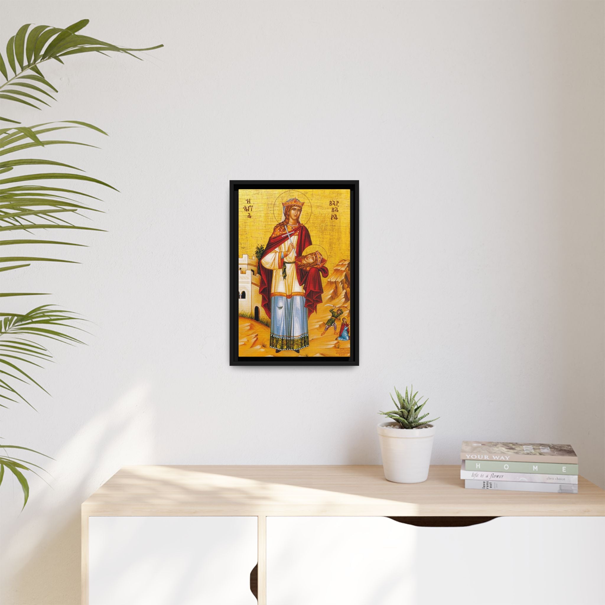 Framed canvas icon of Saint Barbara the Great Martyr, traditional Orthodox Christian artwork