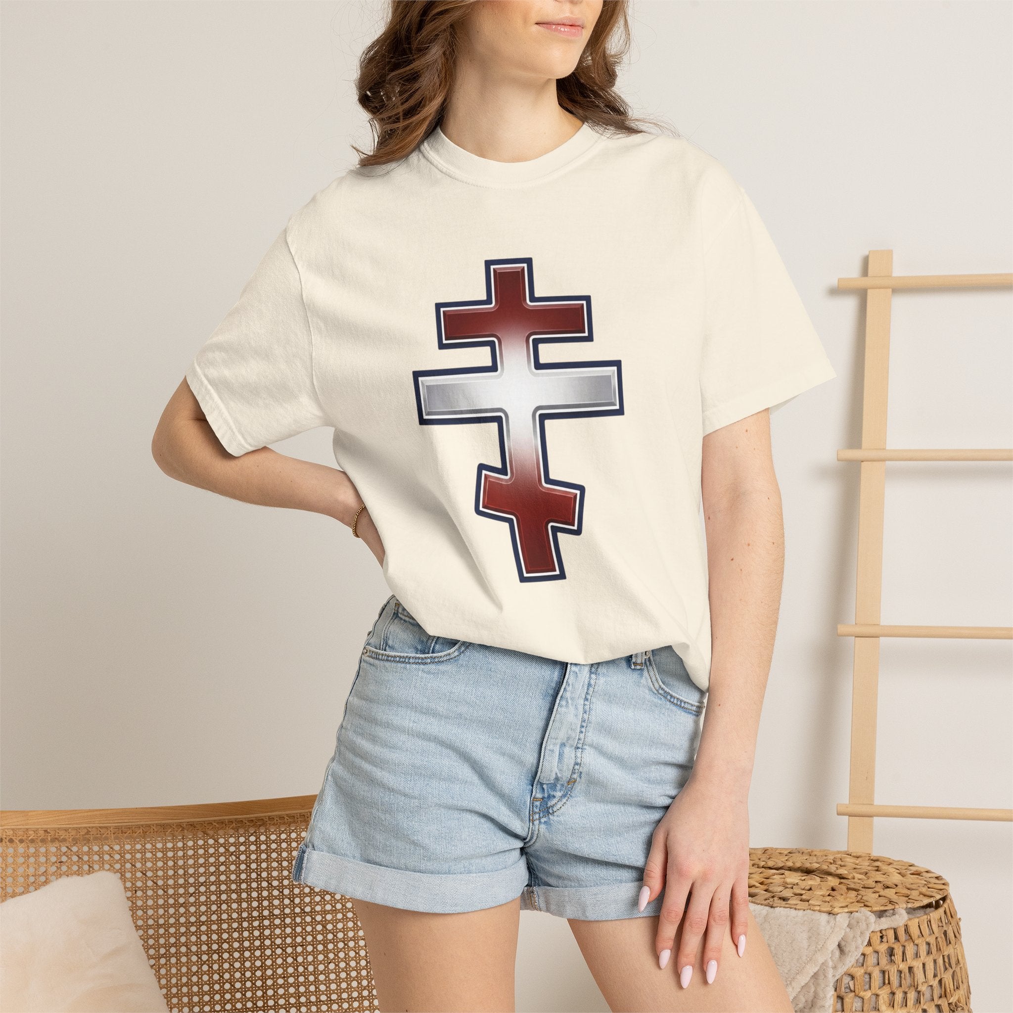 Lebanese Orthodox Cross design on a heavyweight garment-dyed t-shirt