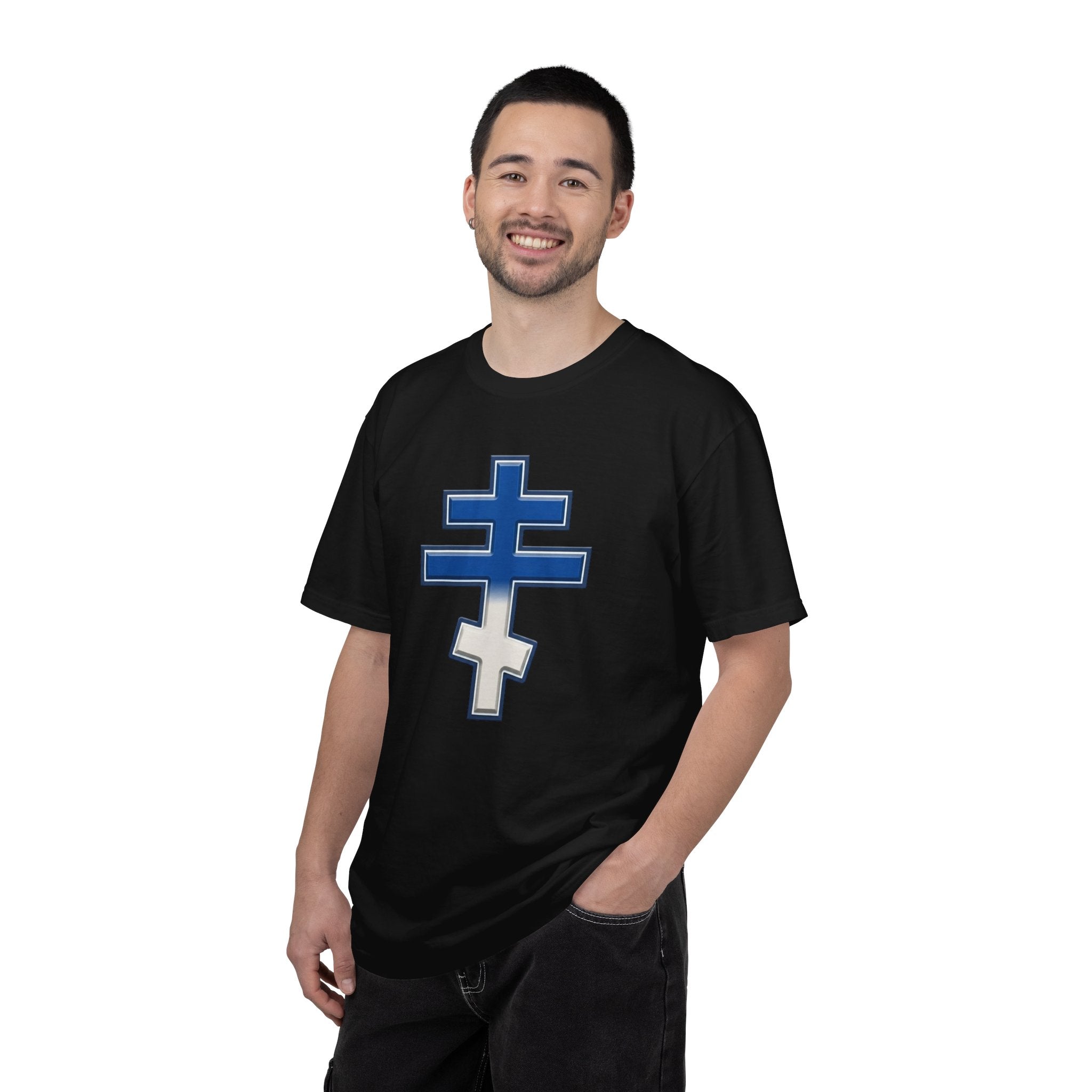 Greek Orthodox Cross design on a heavyweight garment-dyed t-shirt