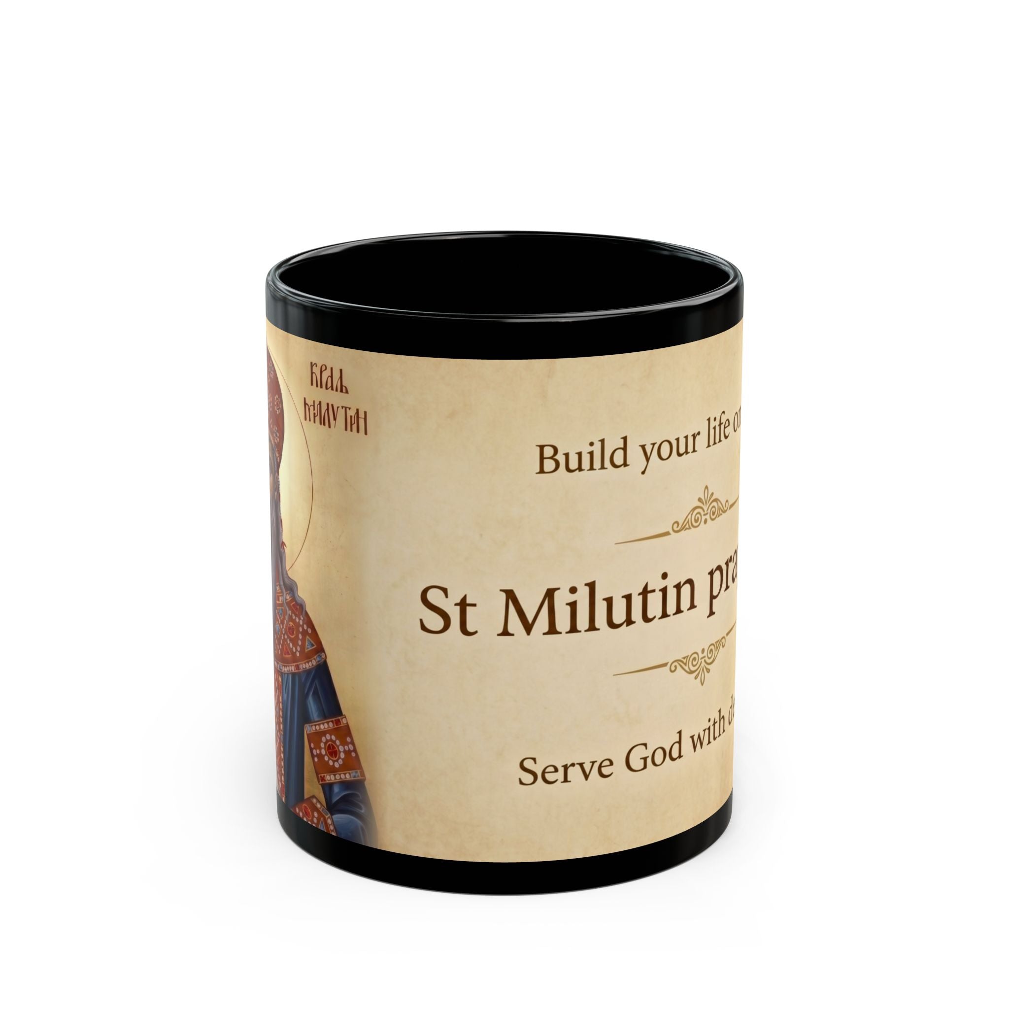 Saint King Milutin Orthodox Christian Black Coffee Mug — Orthodox Christian Mug