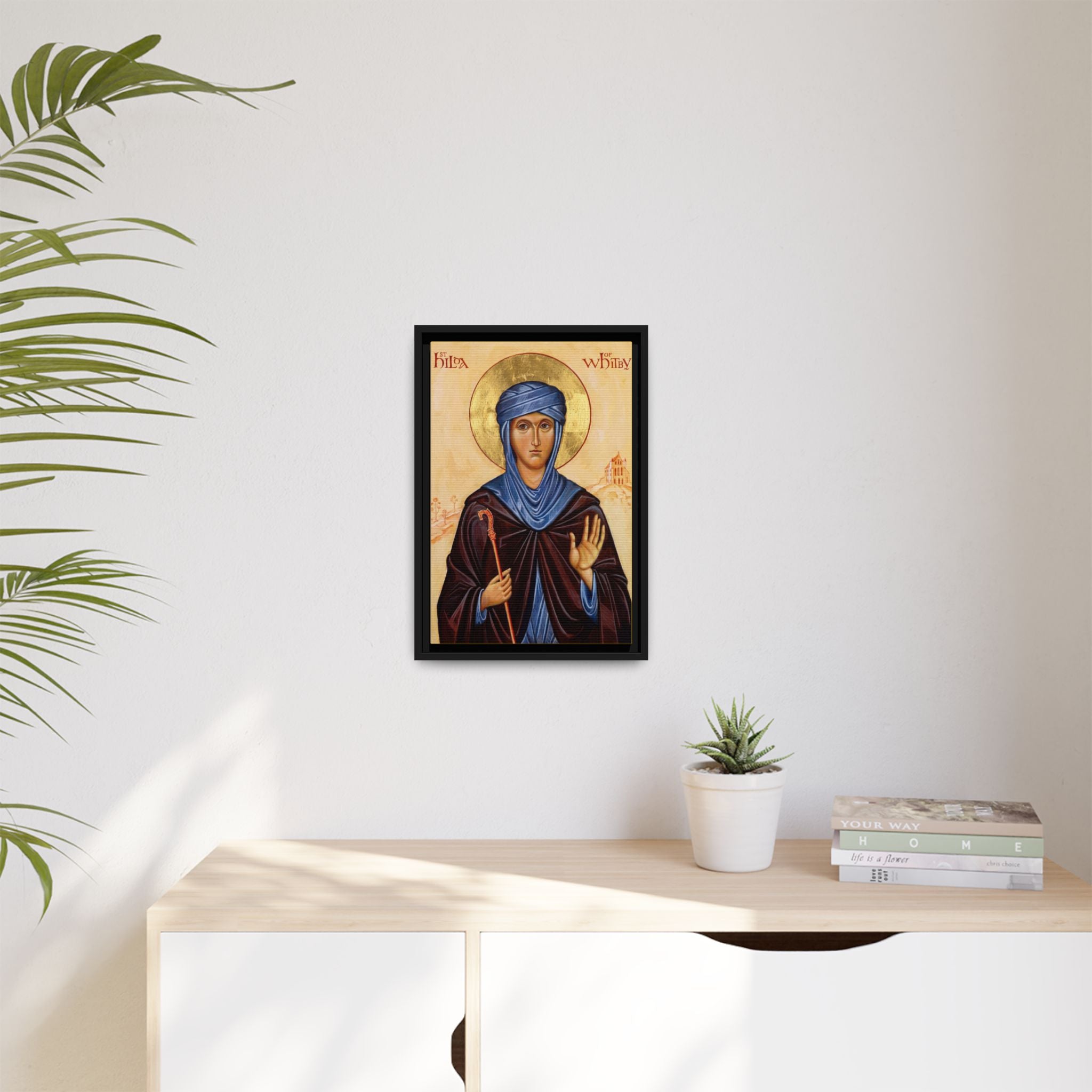 Framed canvas icon of Saint Hilda of Whitby, traditional Orthodox Christian artwork