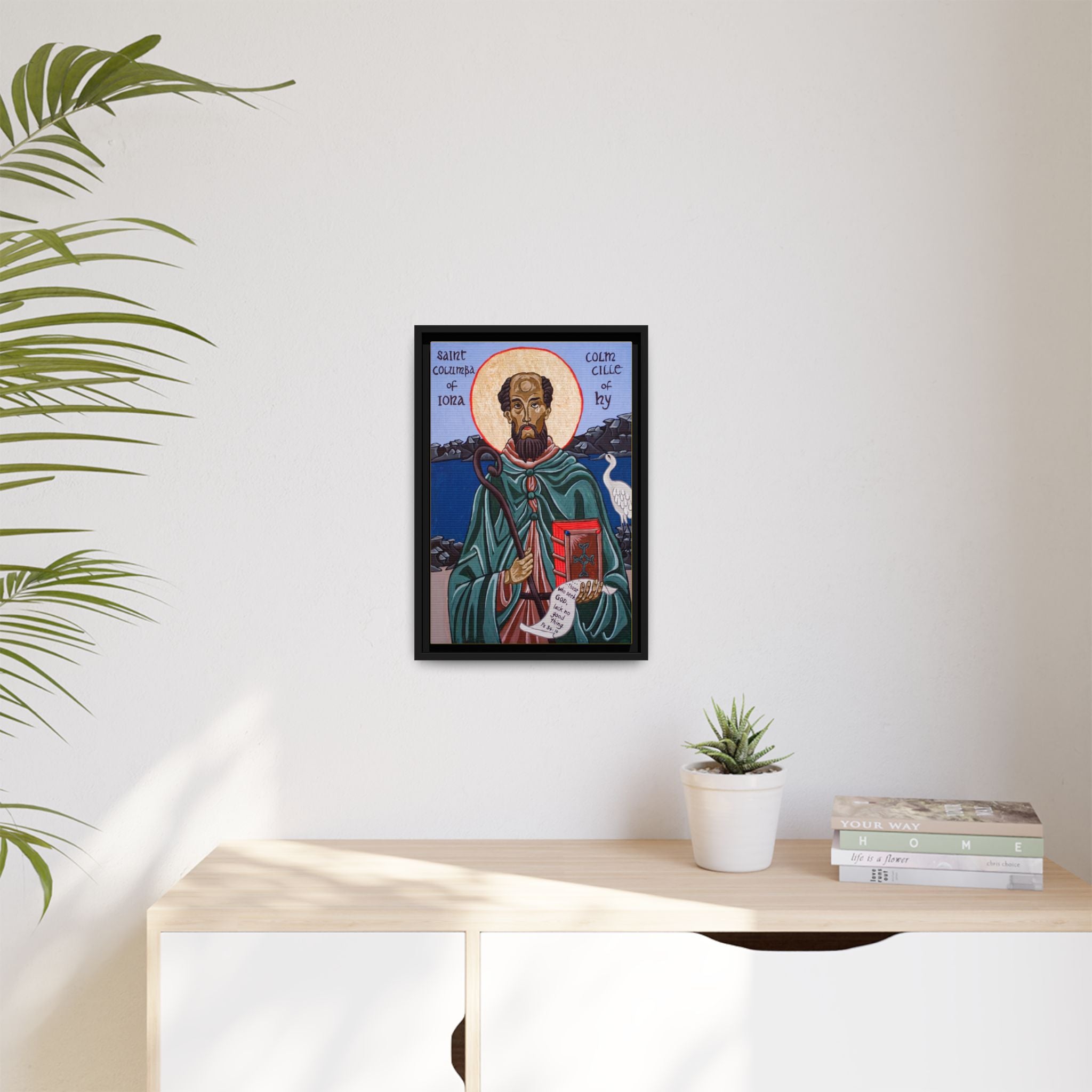 Framed canvas icon of Saint Columba of Iona, traditional Orthodox Christian artwork