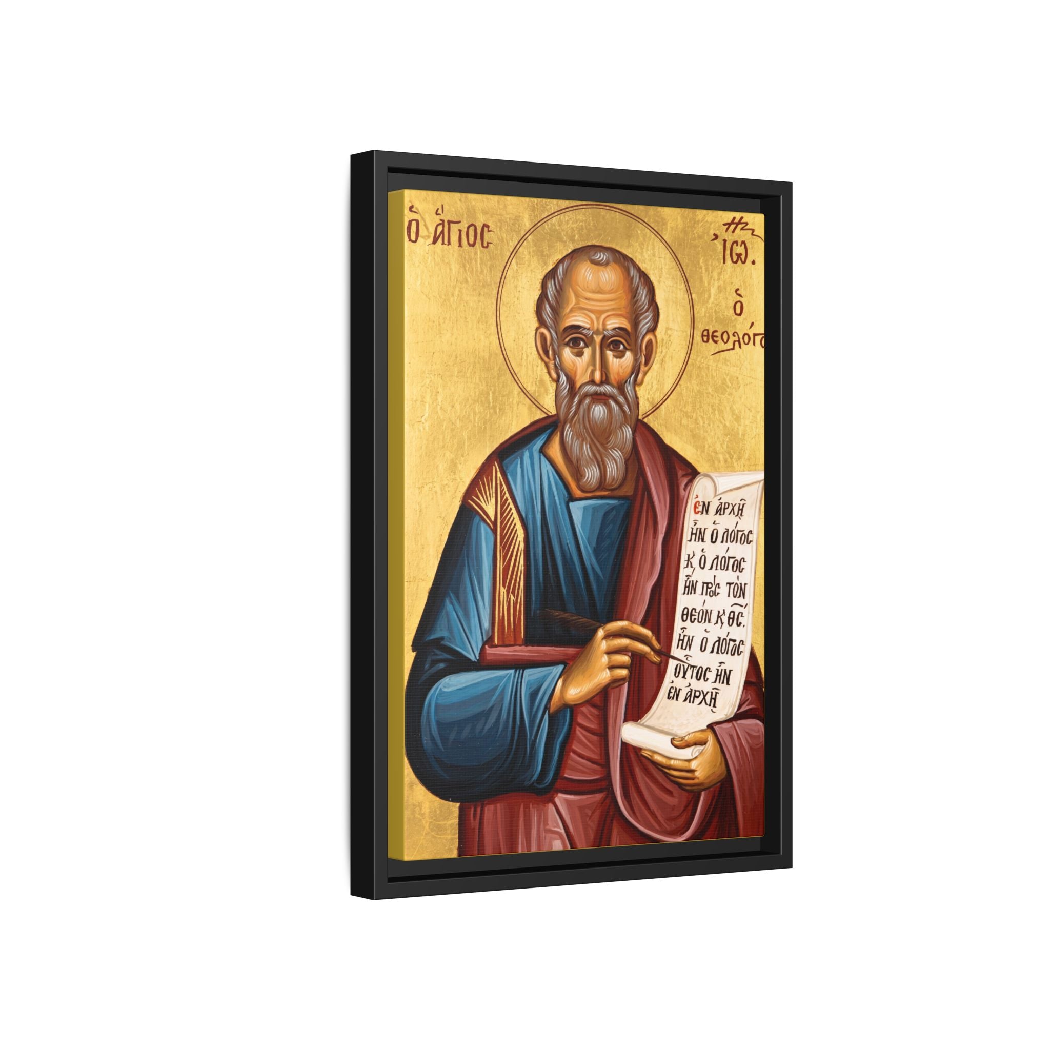 Framed canvas icon of Saint John the Evangelist, traditional Orthodox Christian artwork