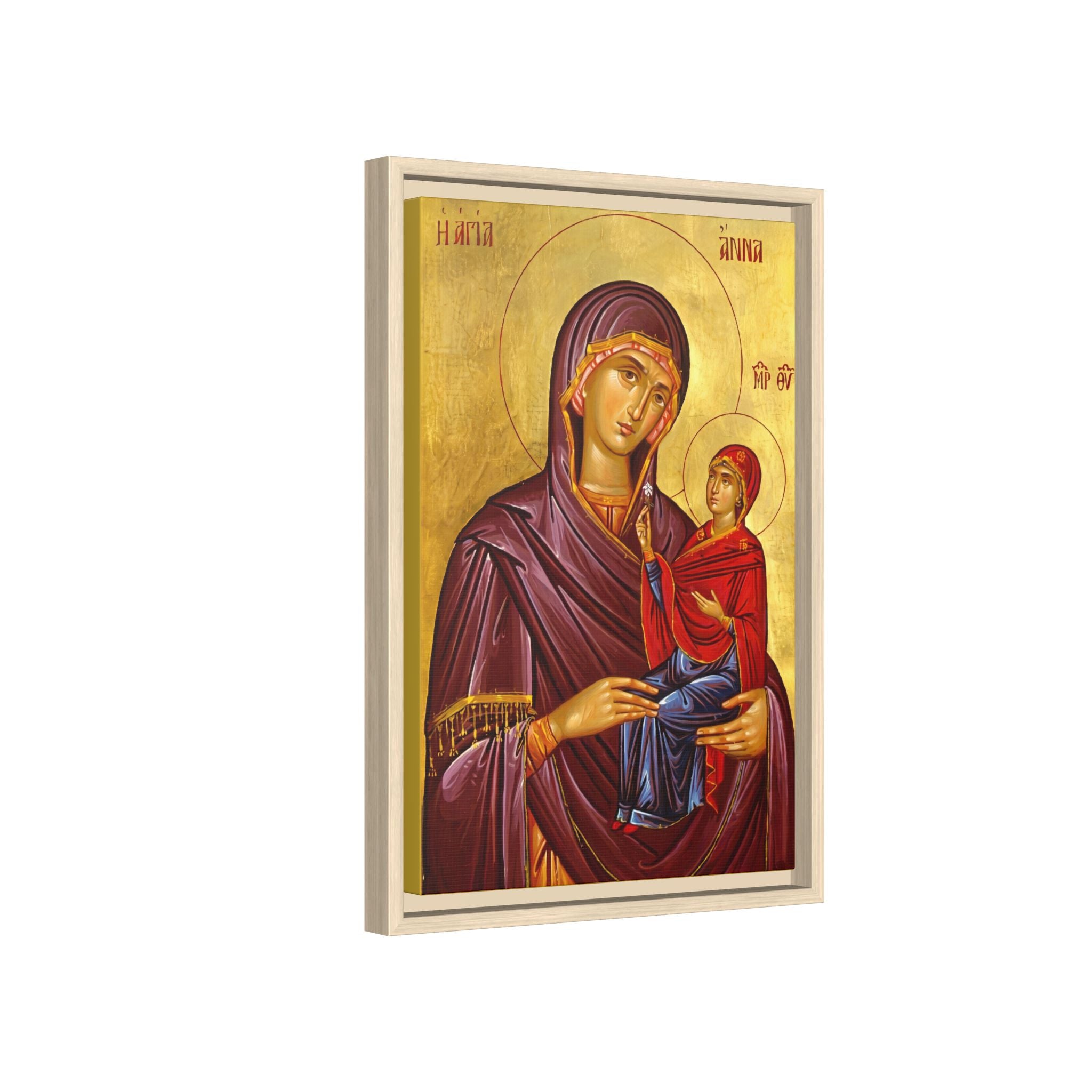Framed canvas icon of Saint Anna Mother of the Most Holy Theotokos, traditional Orthodox Christian artwork