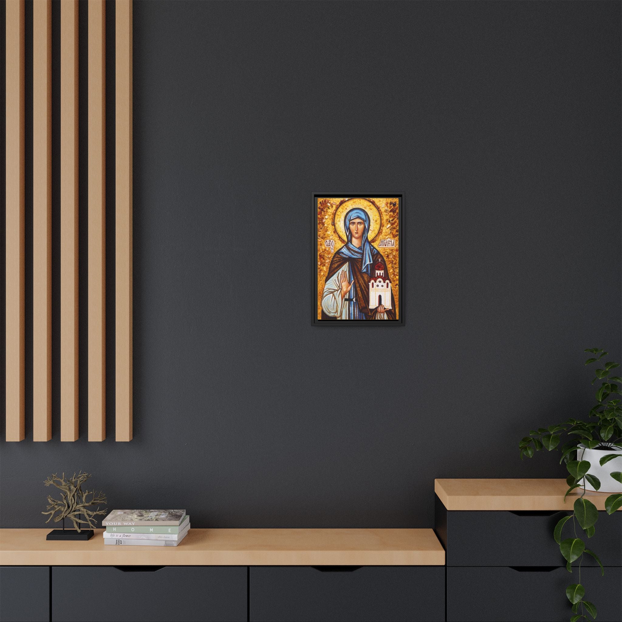 Framed canvas icon of Saint Angelina of Serbia, traditional Orthodox Christian artwork