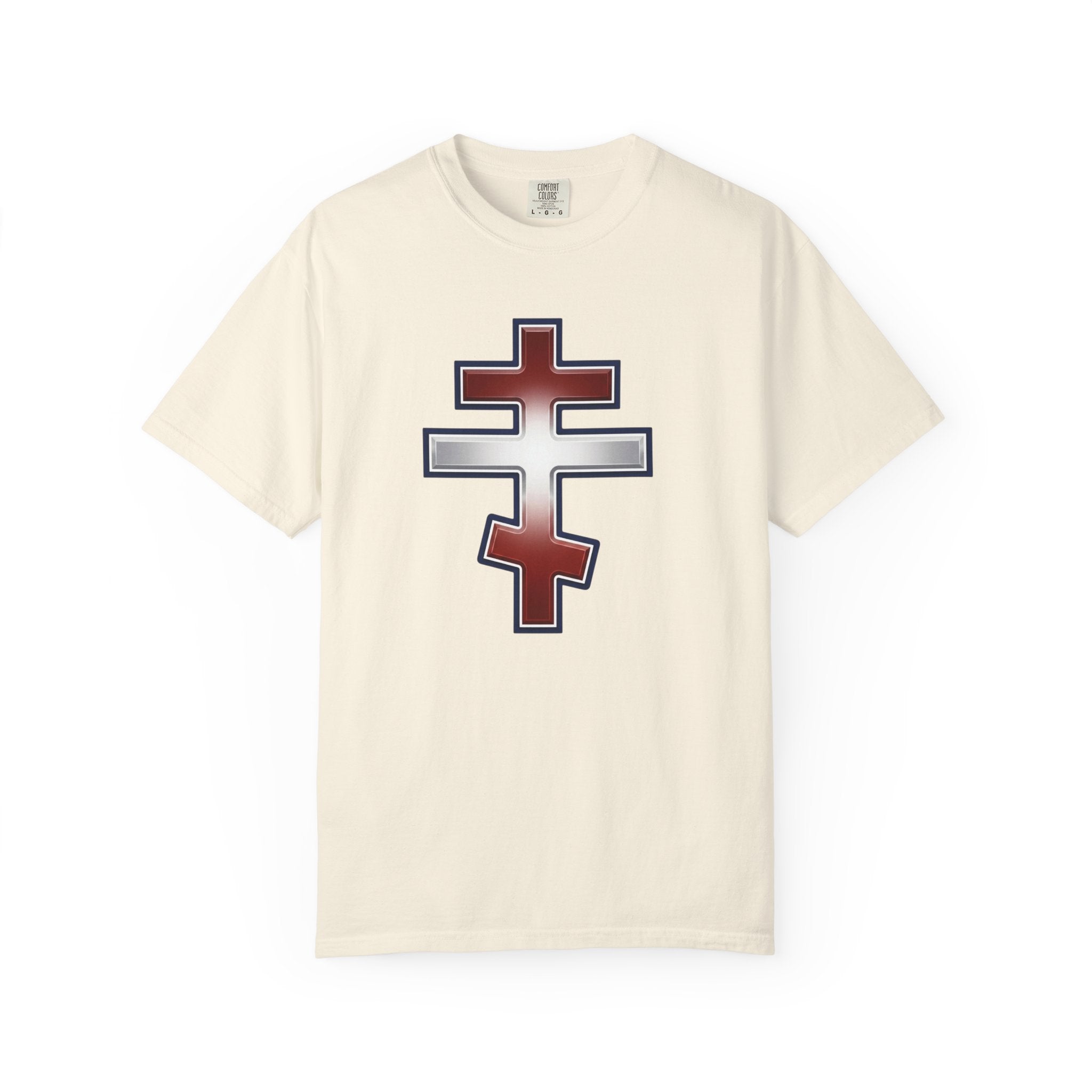 Lebanese Orthodox Cross design on a heavyweight garment-dyed t-shirt