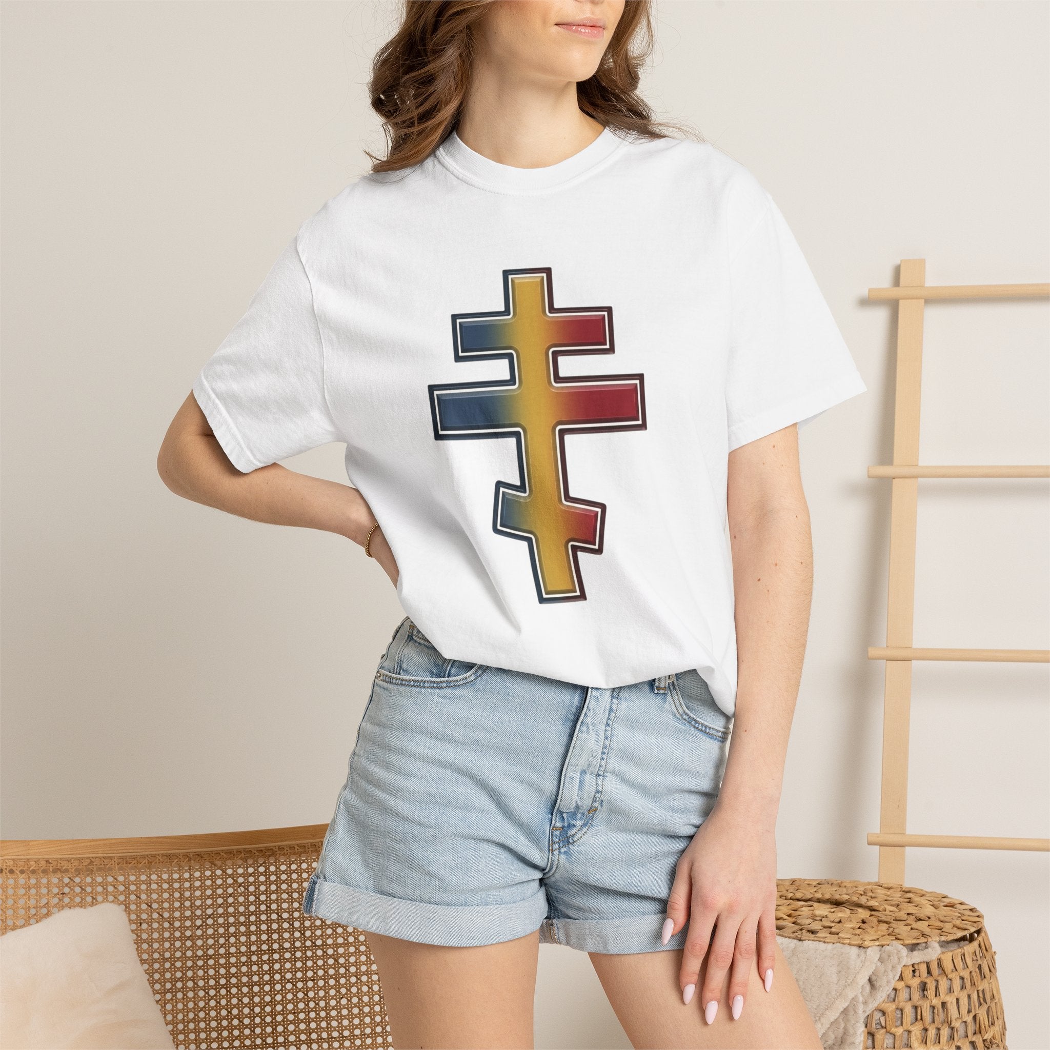 Moldovan Orthodox Cross design on a heavyweight garment-dyed t-shirt