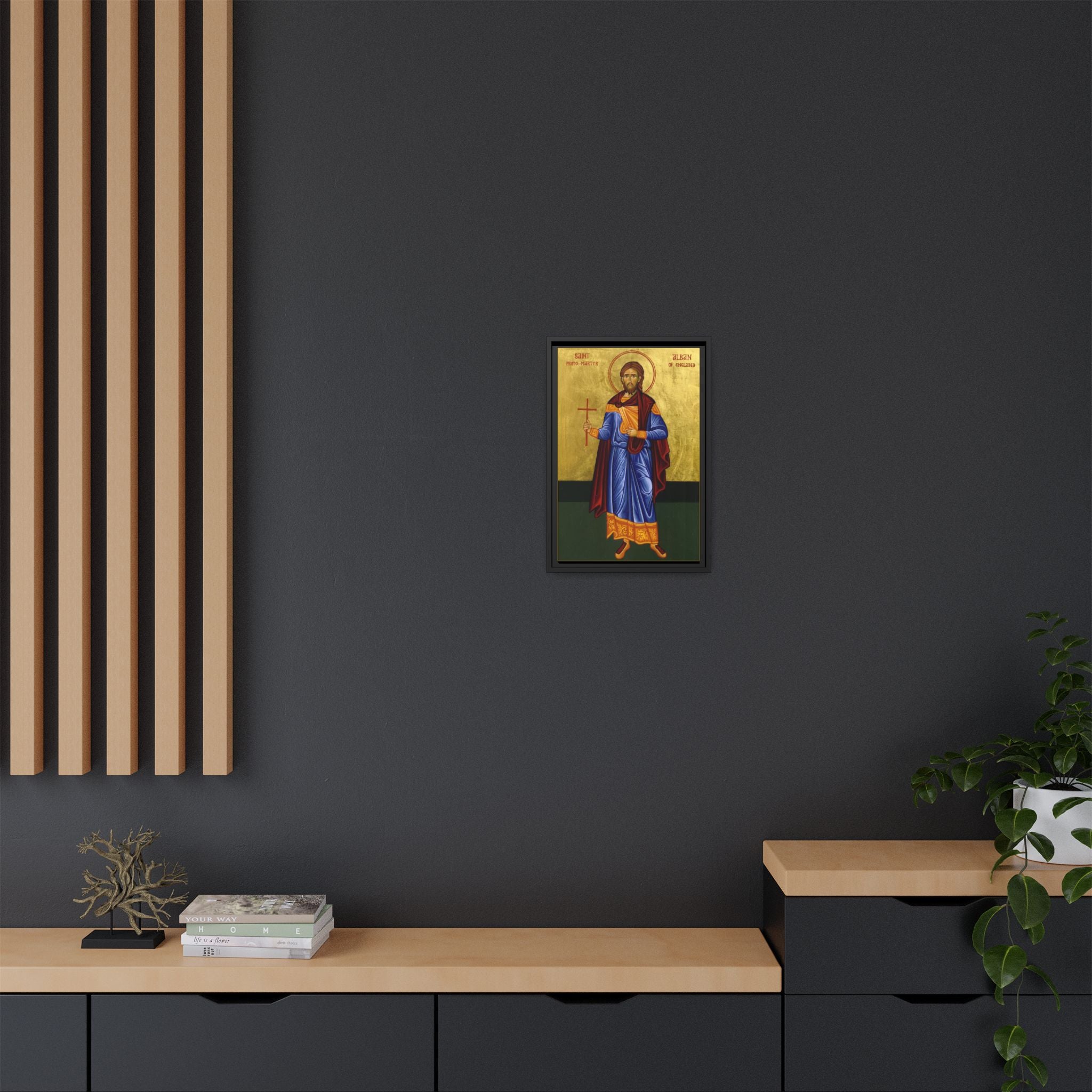 Framed canvas icon of Saint Alban the Protomartyr of Britain, traditional Orthodox Christian artwork