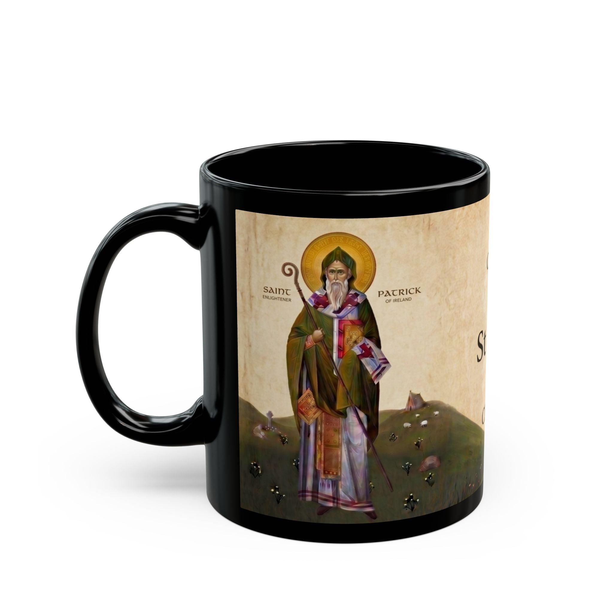 Saint Patrick of Ireland Orthodox Christian Black Coffee Mug — Orthodox Christian Gift