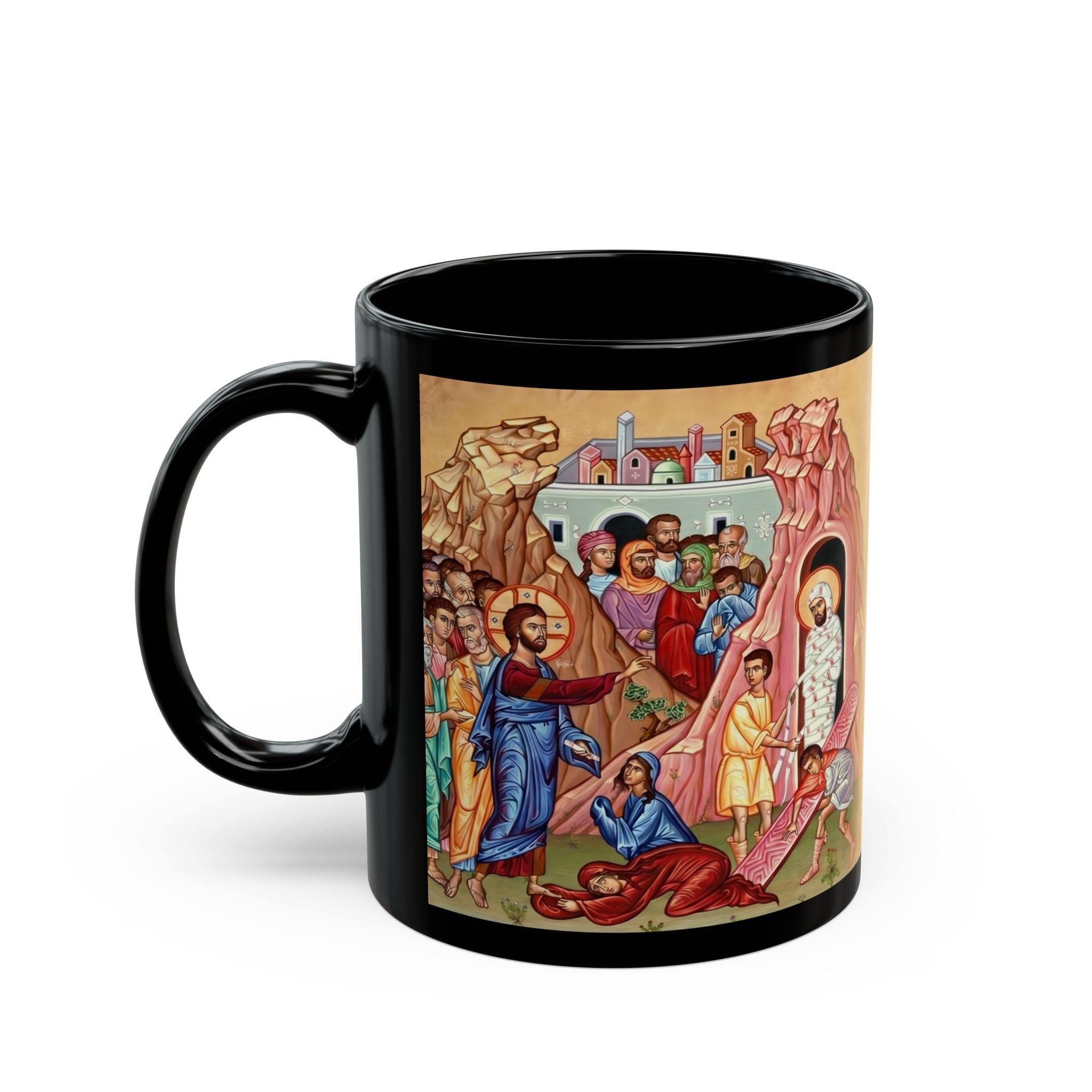 The Raising of Lazarus Black Coffee Mug