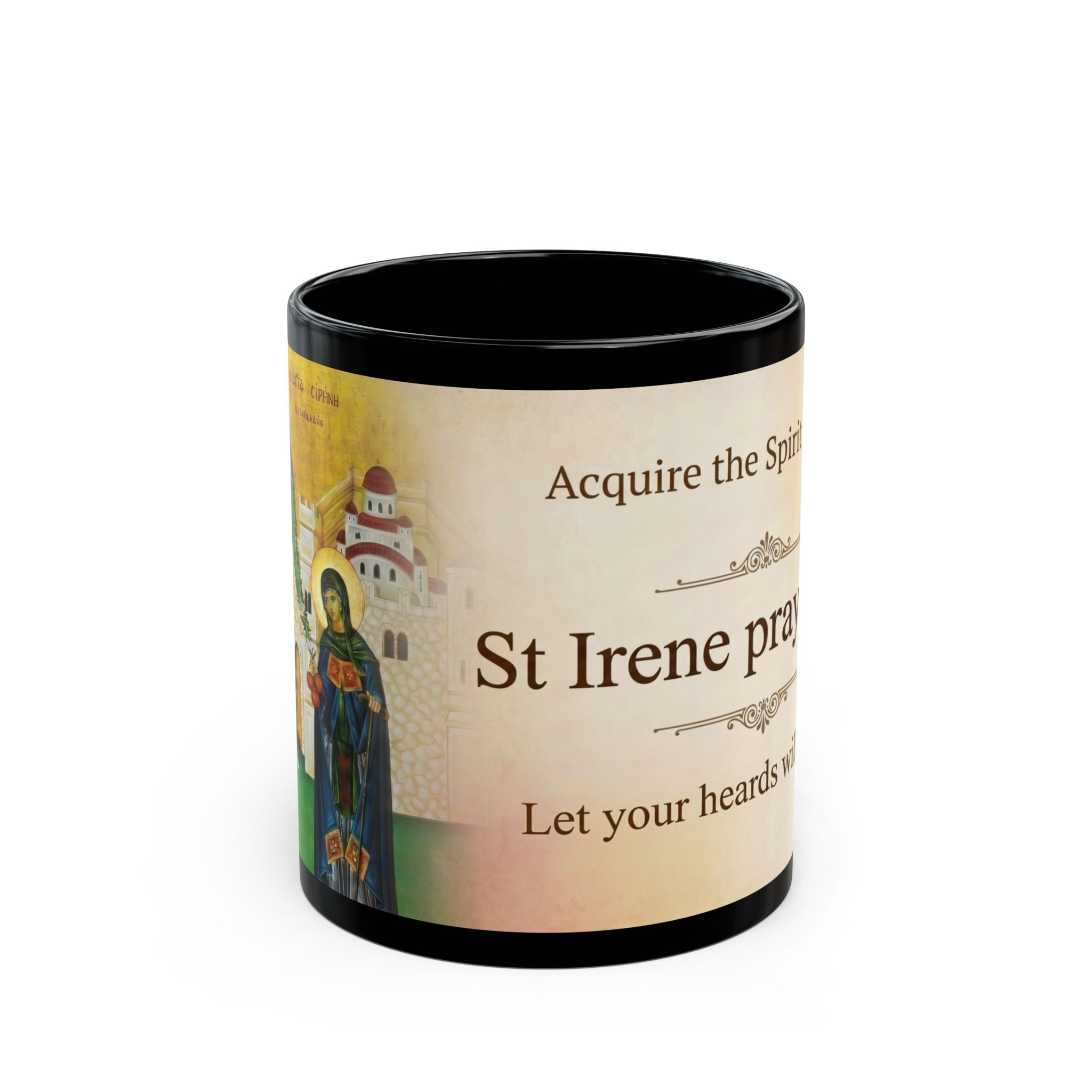 Saint Irene the Great Martyr Orthodox Christian Black Coffee Mug — Orthodox Christian Mug