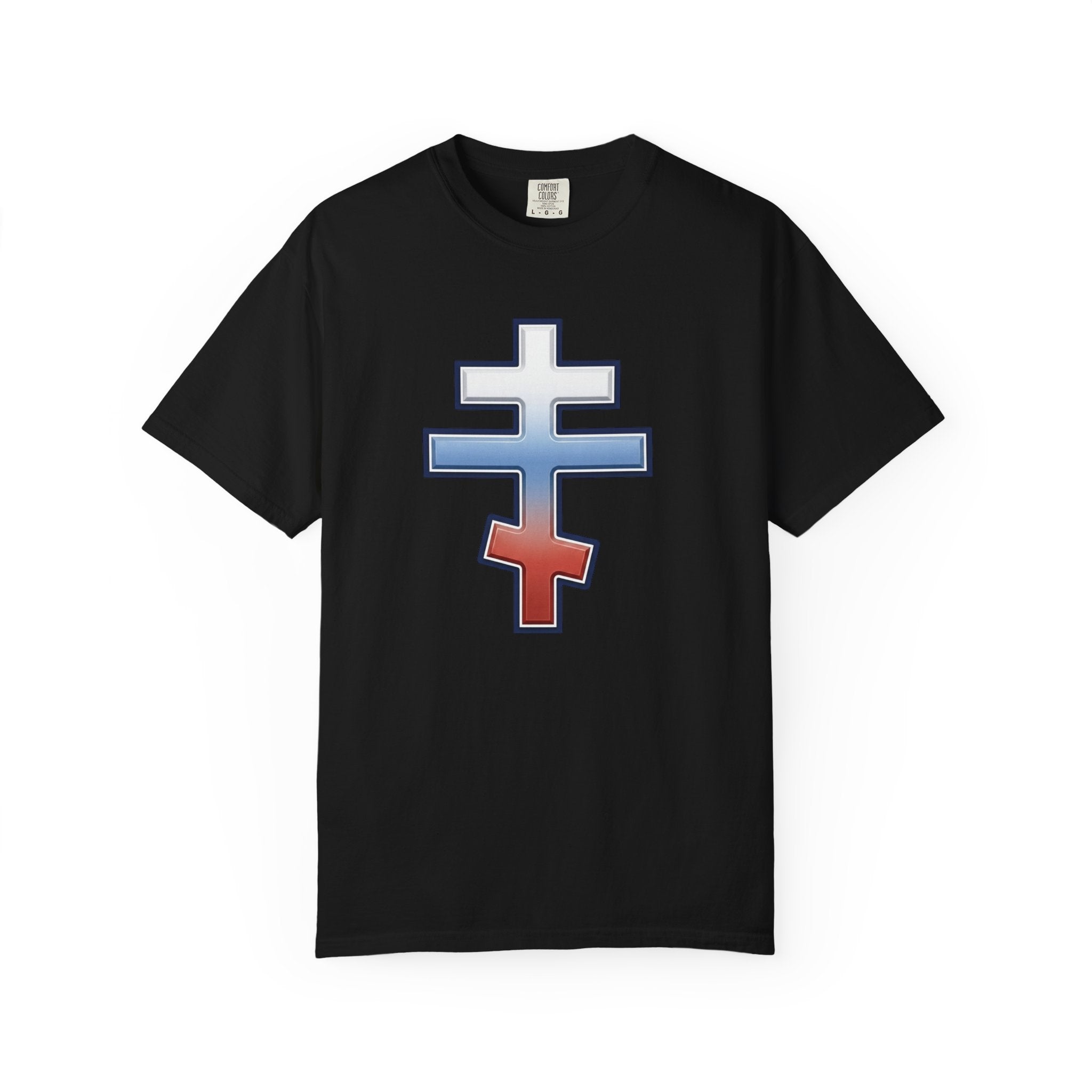 Slovak Orthodox Cross design on a heavyweight garment-dyed t-shirt