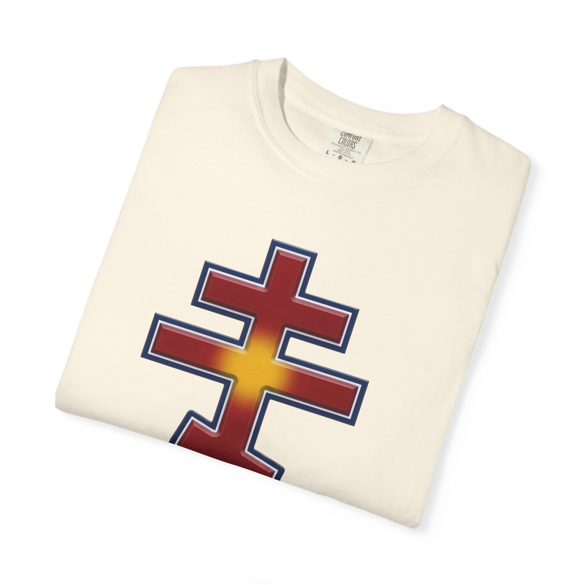 North Macedonian Orthodox Cross design on a heavyweight garment-dyed t-shirt