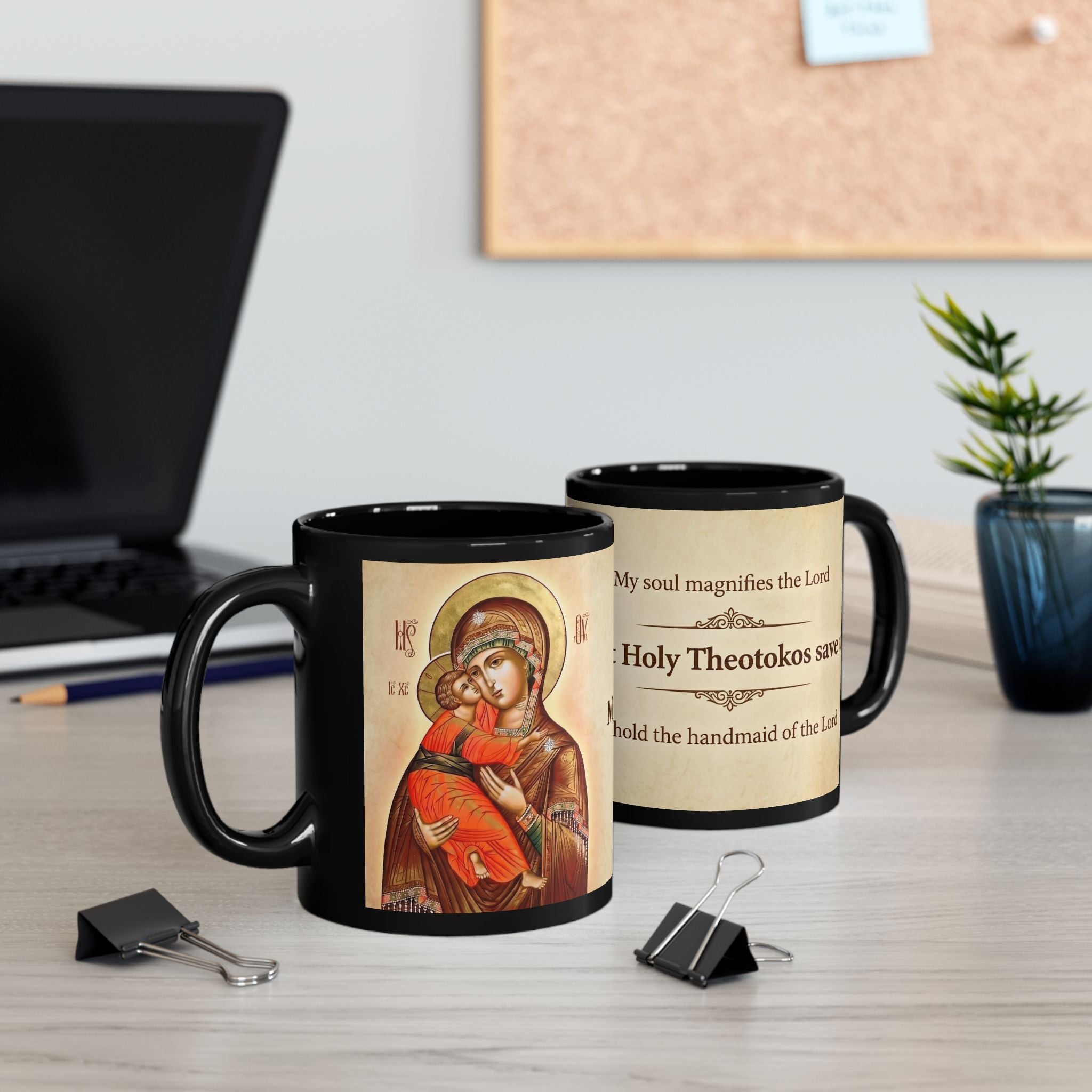 Theotokos of Vladimir Orthodox Christian Black Coffee Mug — Christian Gift Idea