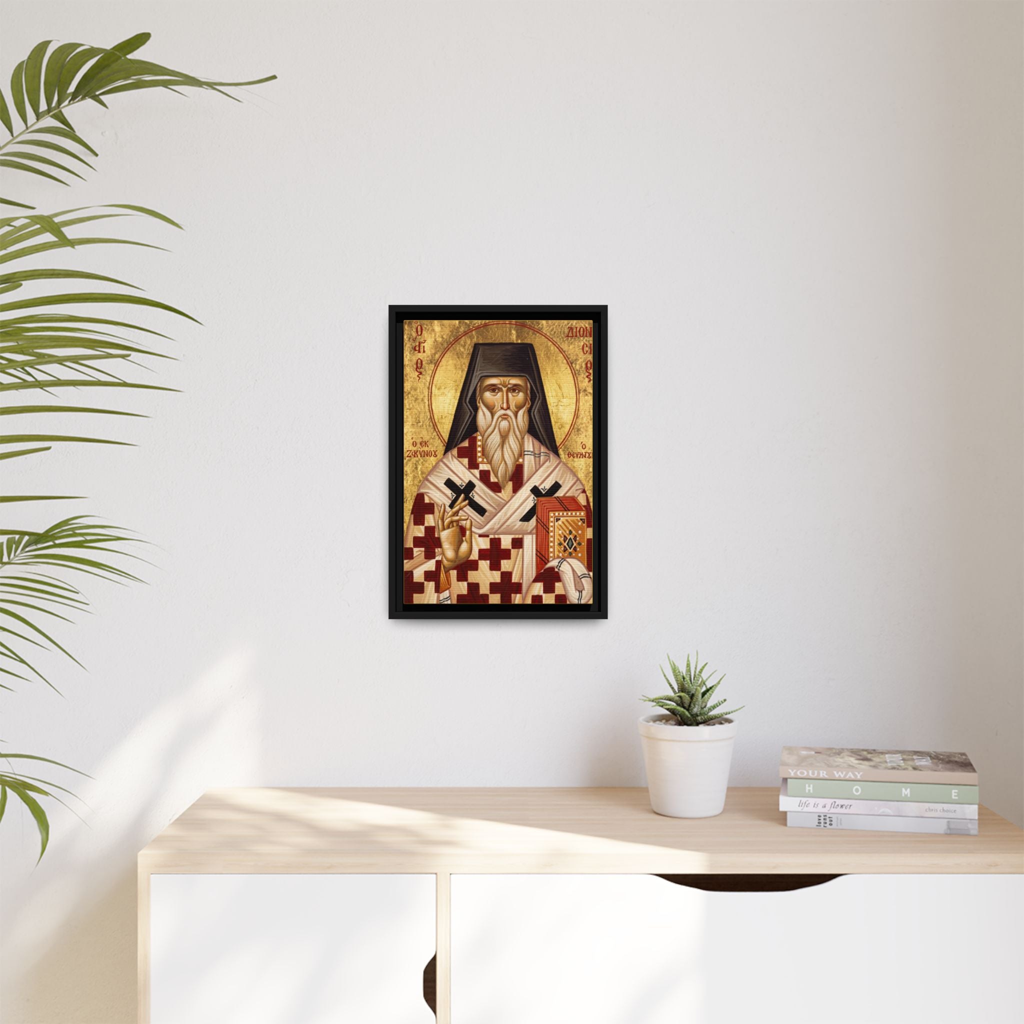 Framed canvas icon of Saint Dionysios of Zakynthos, traditional Orthodox Christian artwork