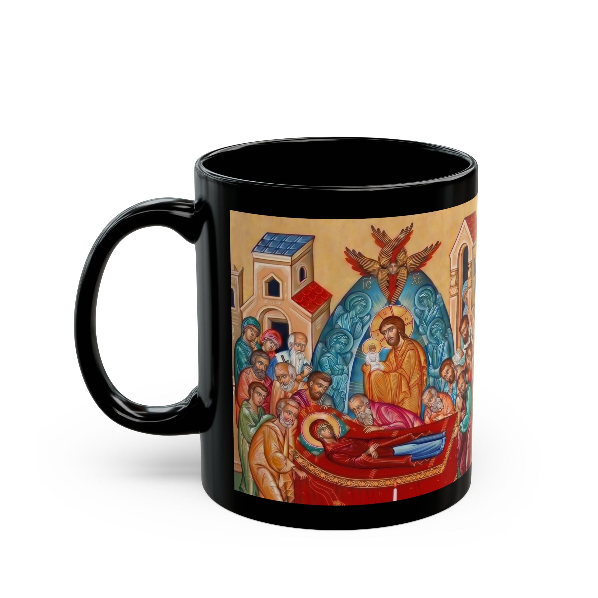 Dormition of the Theotokos Orthodox Christian Black Coffee Mug — Orthodox Christian Gift