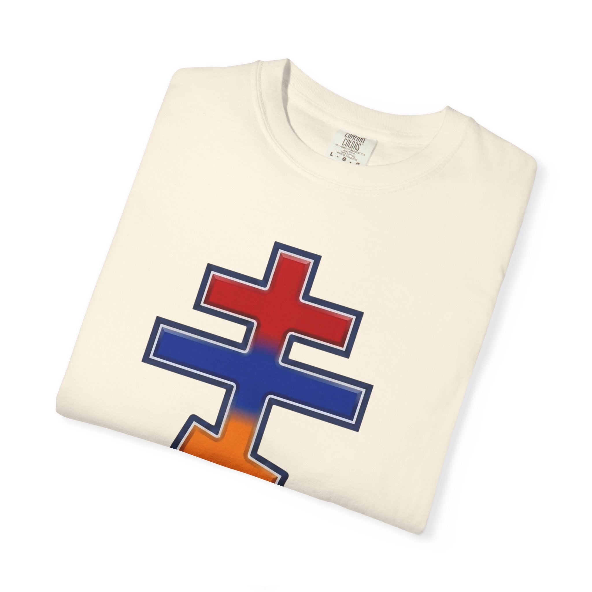 Armenian Orthodox Cross design on a heavyweight garment-dyed t-shirt