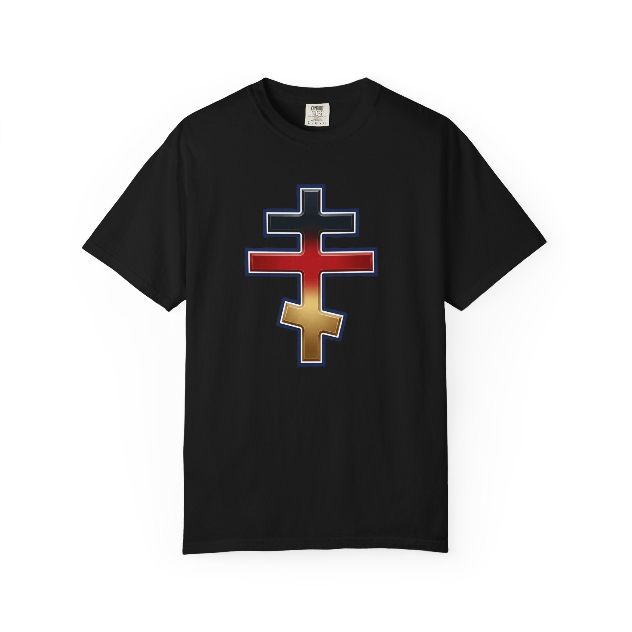 German Orthodox Cross design on a heavyweight garment-dyed t-shirt