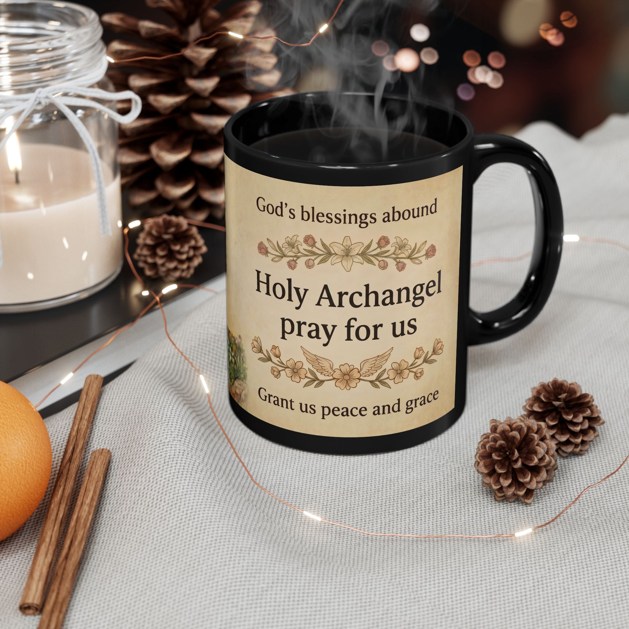 Archangel Barachiel Orthodox Christian Black Coffee Mug — Orthodox Coffee Mug