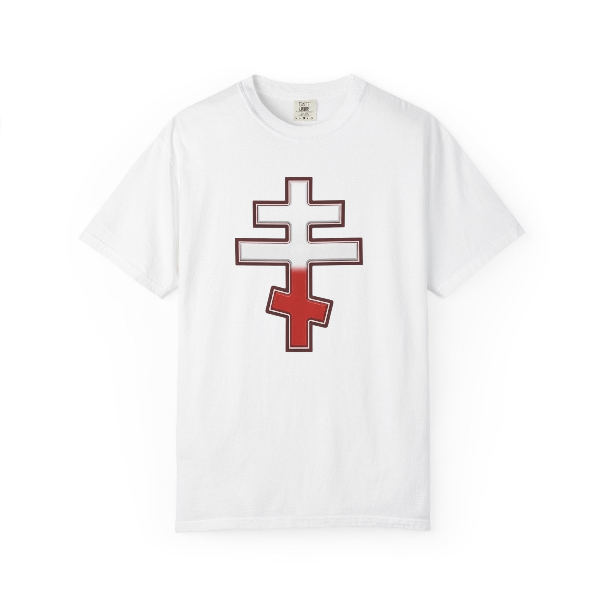 Polish Orthodox Cross design on a heavyweight garment-dyed t-shirt