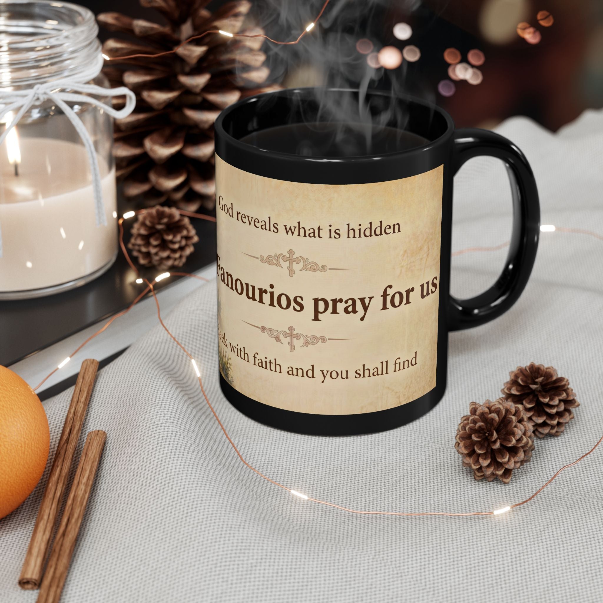 Saint Fanourios Orthodox Christian Black Coffee Mug — Orthodox Coffee Mug