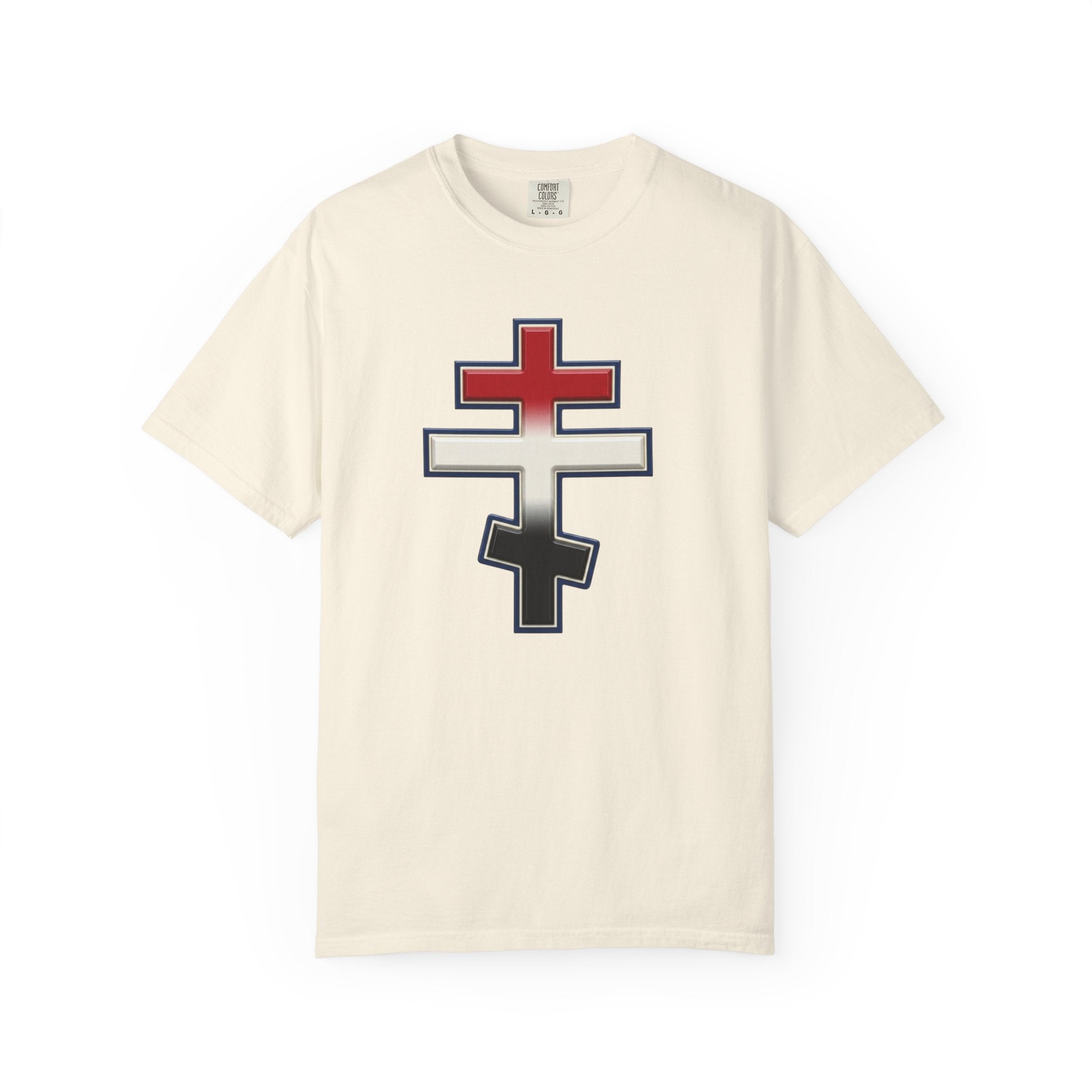 Egyptian Orthodox Cross design on a heavyweight garment-dyed t-shirt
