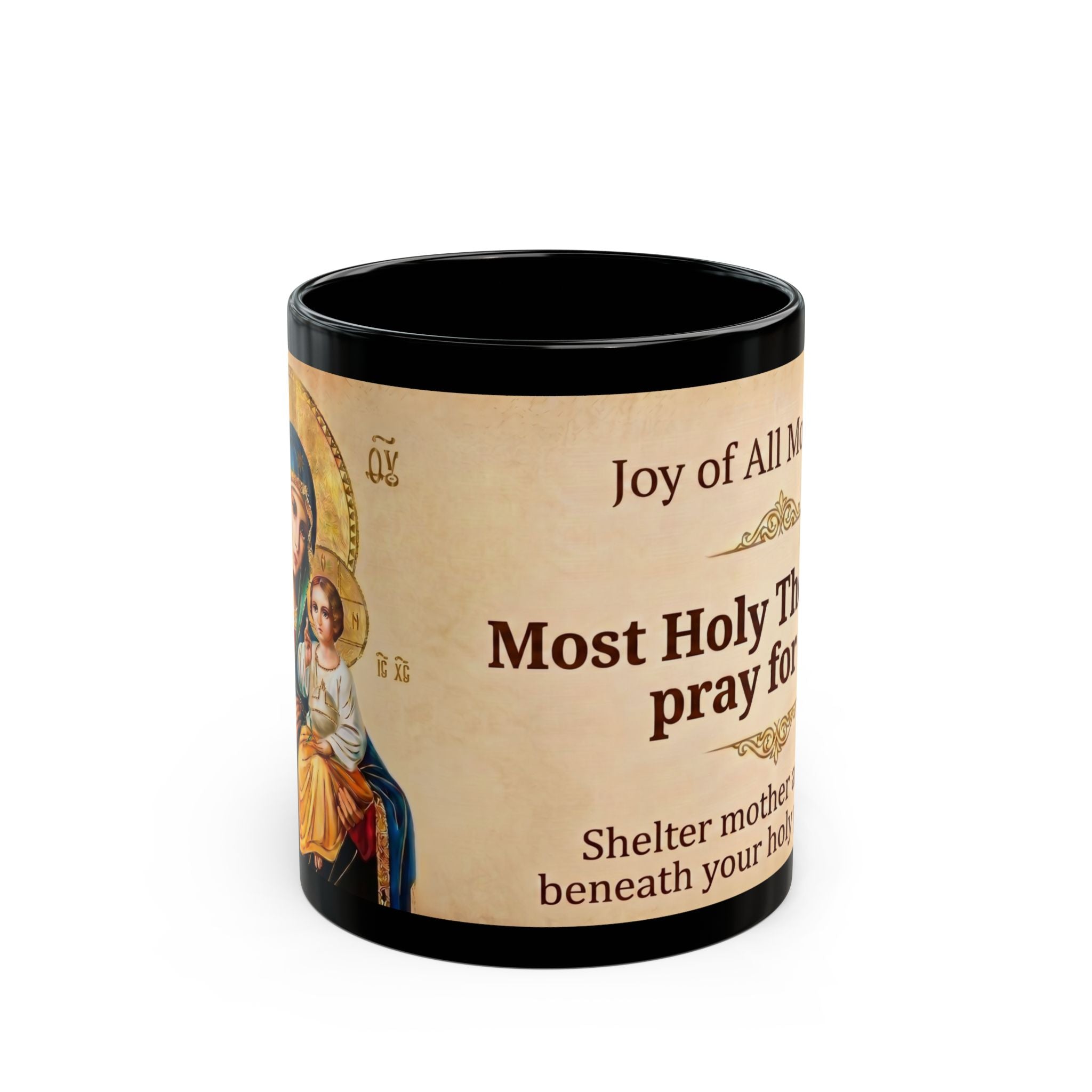 Theotokos Eternal Bloom Orthodox Christian Black Coffee Mug — Christian Coffee Mug