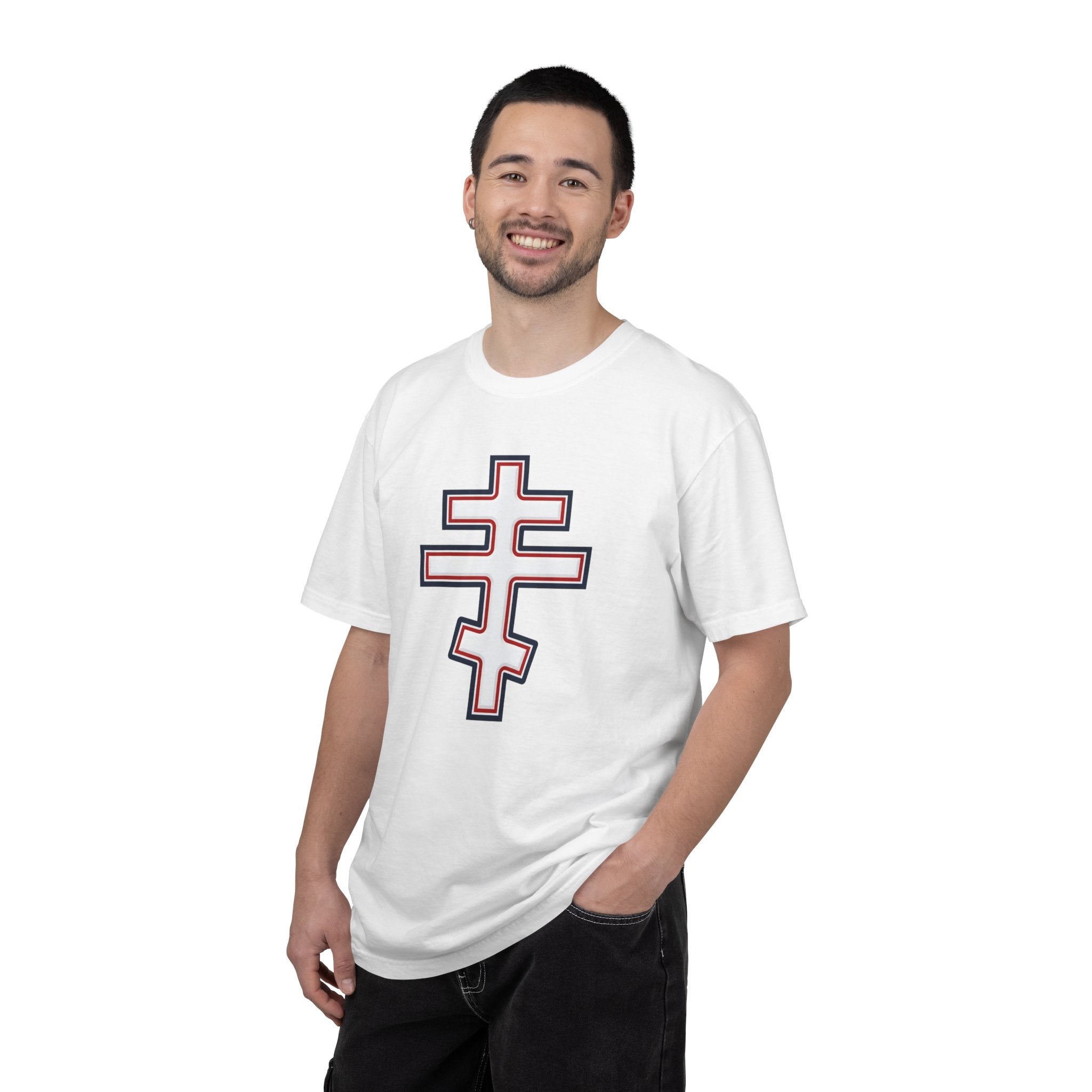 Georgian Orthodox Cross design on a heavyweight garment-dyed t-shirt