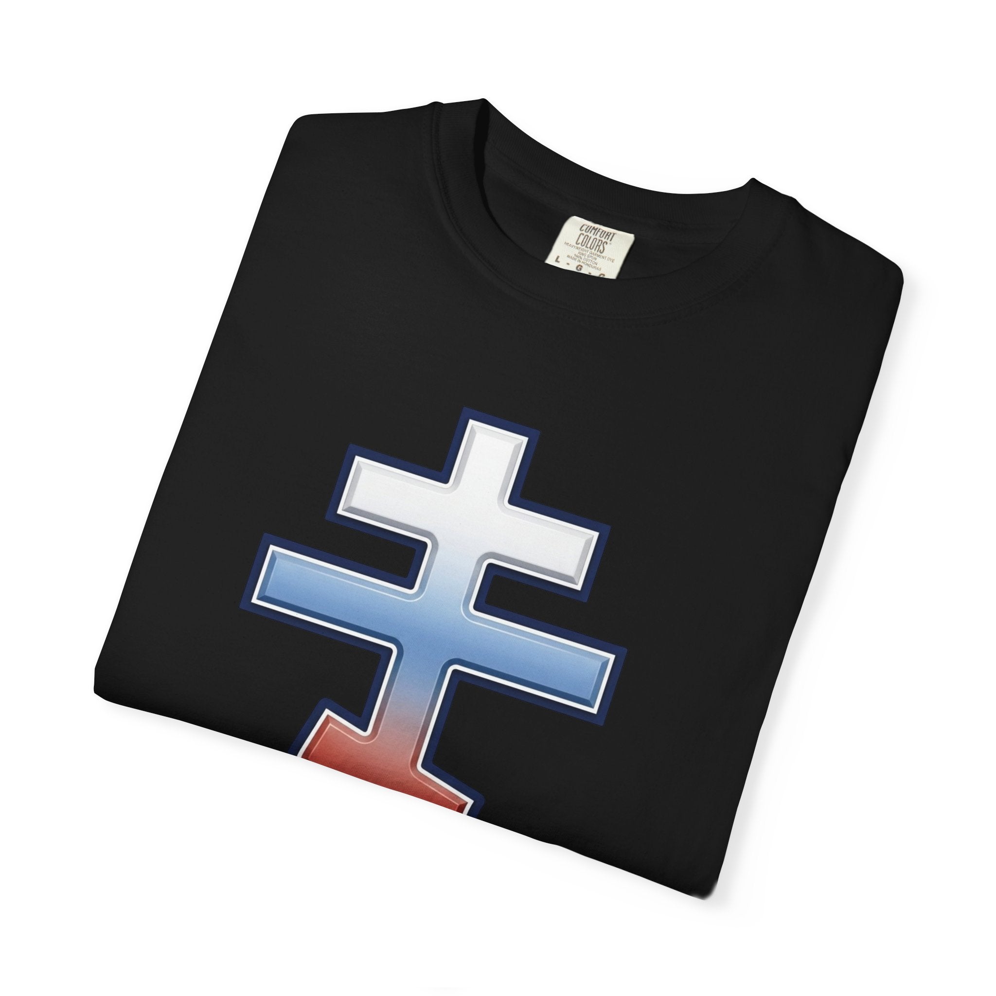 Slovak Orthodox Cross design on a heavyweight garment-dyed t-shirt