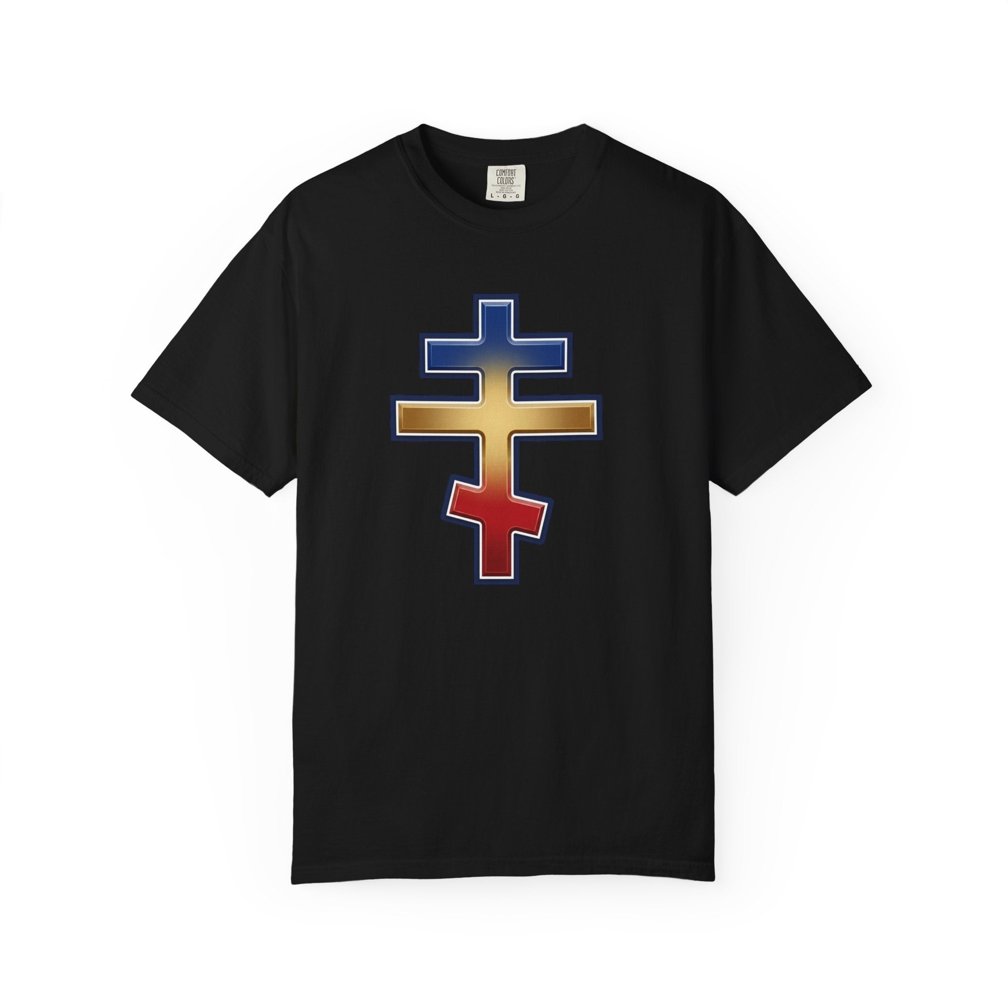 Romanian Orthodox Cross design on a heavyweight garment-dyed t-shirt