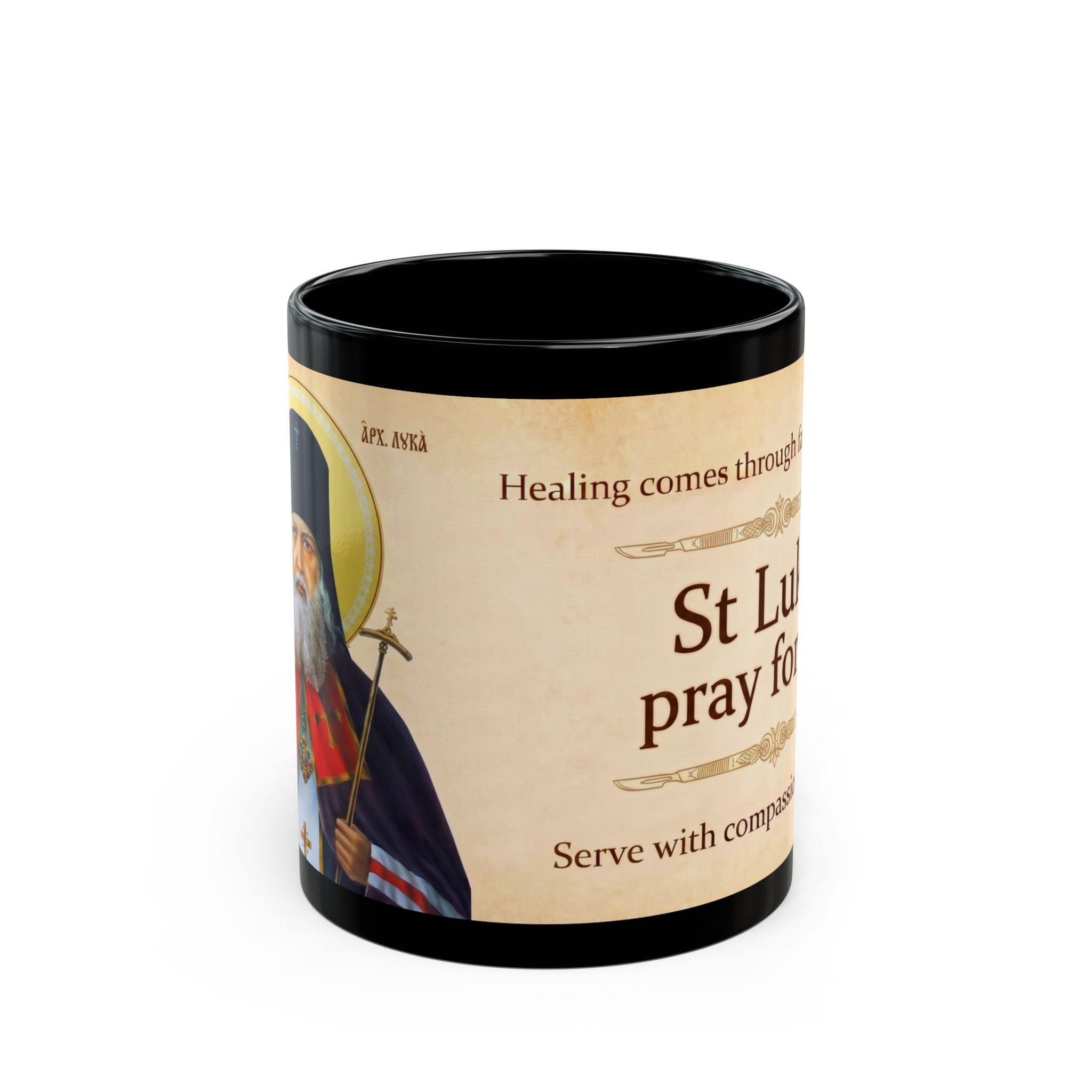 Saint Luke the Surgeon Orthodox Christian Black Coffee Mug — Orthodox Christian Mug