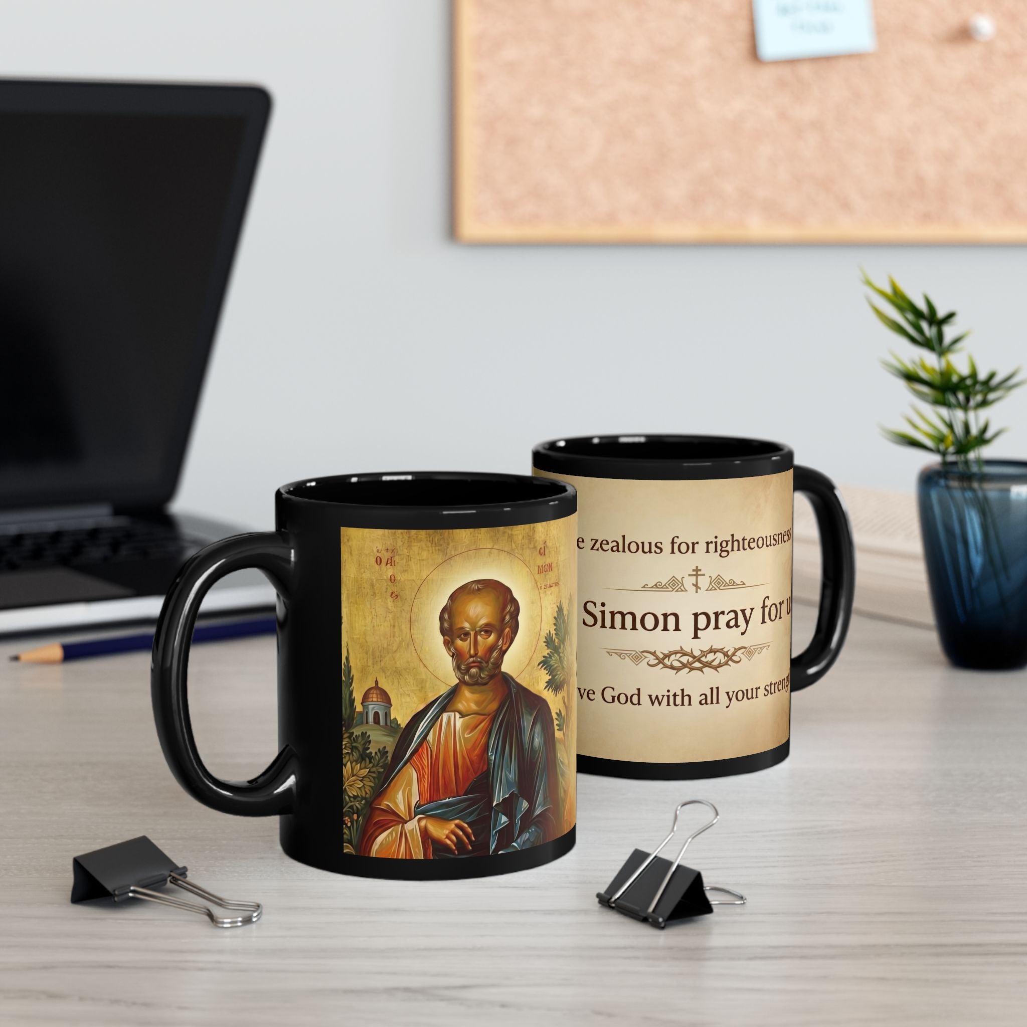 Saint Simon the Zealot Orthodox Christian Black Coffee Mug — Christian Gift Idea