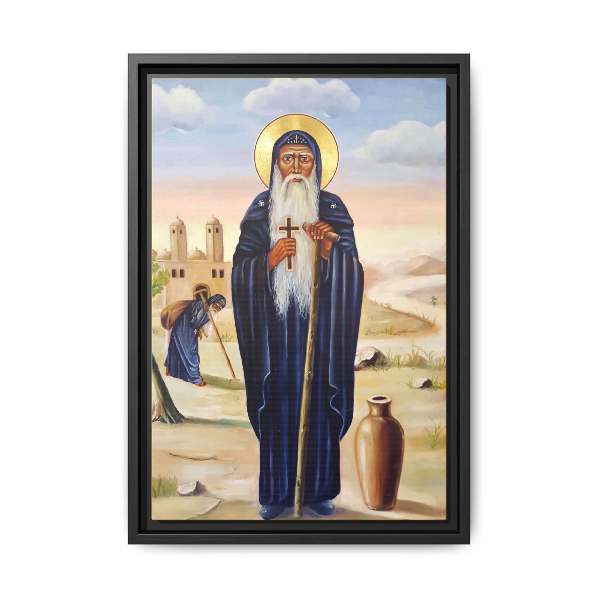 Framed canvas icon of Saint Moses the Ethiopian, traditional Orthodox Christian artwork