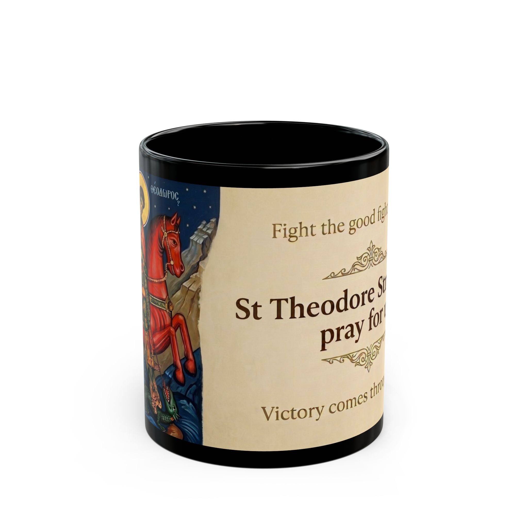 Saint Theodore Stratelates Orthodox Christian Black Coffee Mug — Orthodox Christian Mug