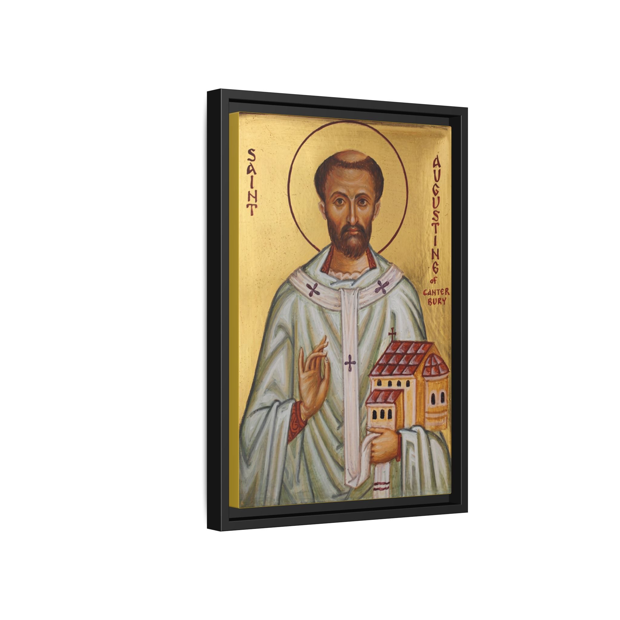 Framed canvas icon of Saint Augustine of Canterbury, traditional Orthodox Christian artwork