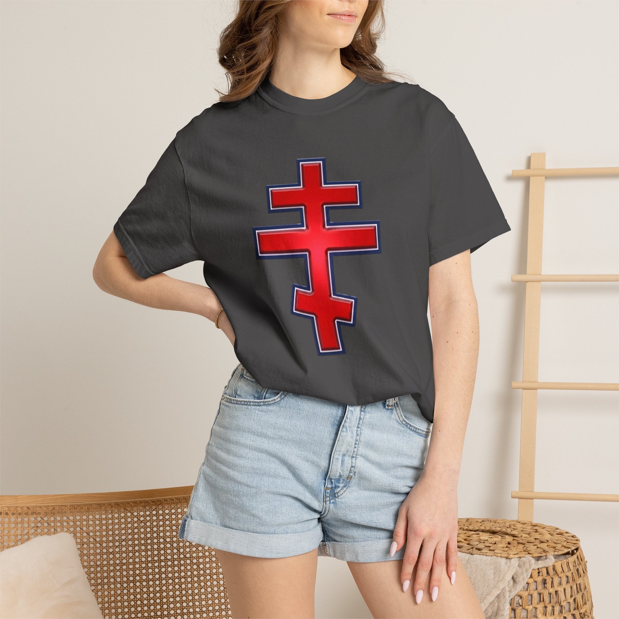 Montenegrin Orthodox Cross design on a heavyweight garment-dyed t-shirt