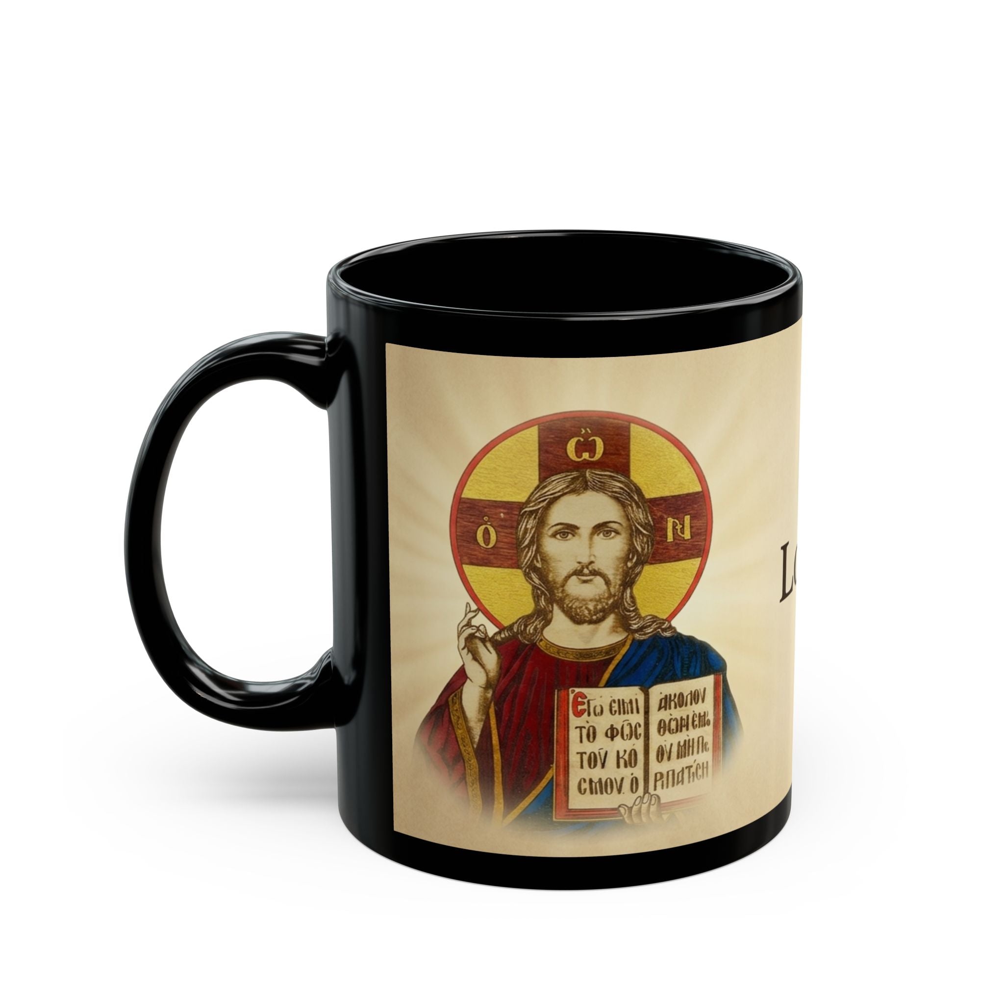 Lord Jesus Christ Blessing Orthodox Christian Black Coffee Mug — Orthodox Christian Gift