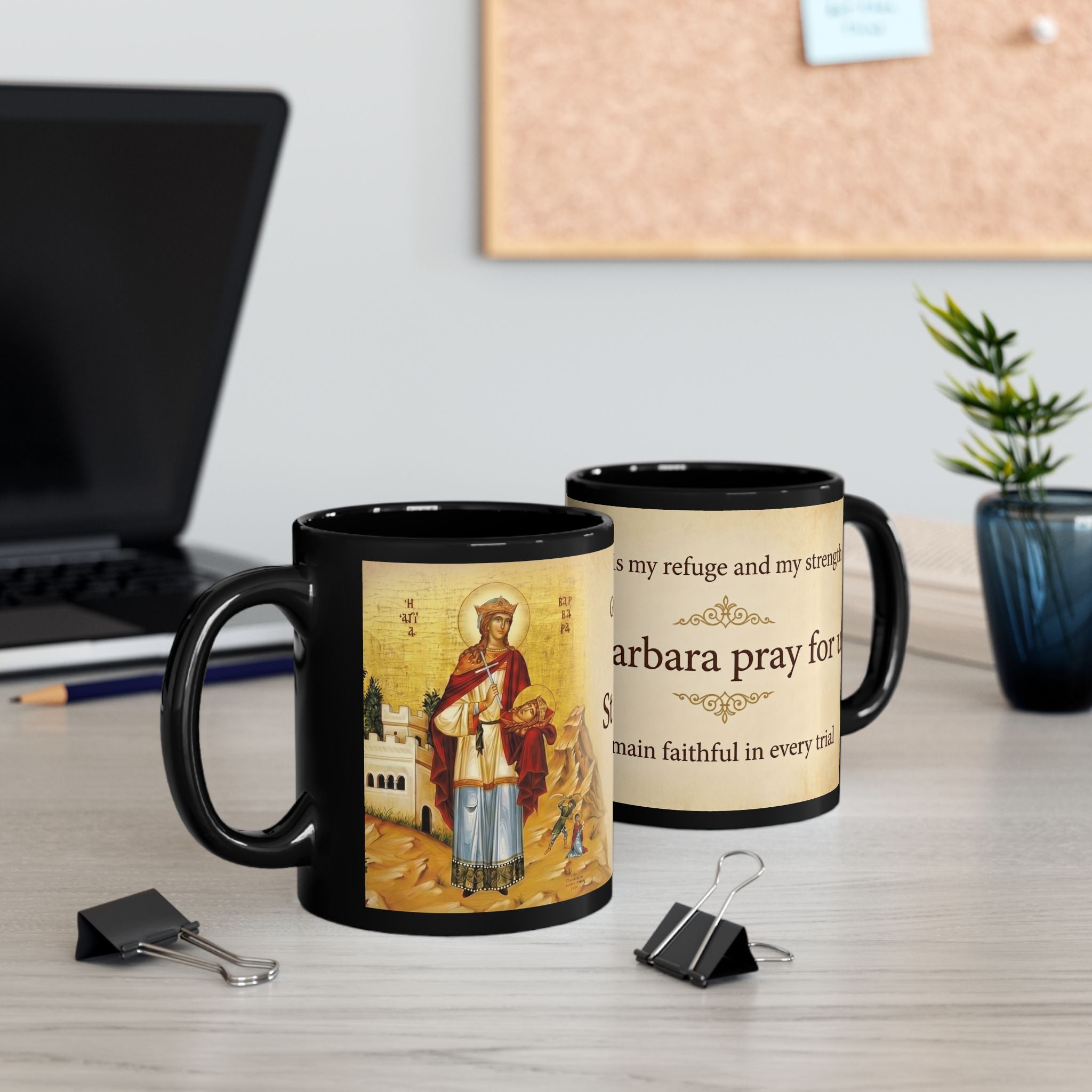 Saint Barbara the Great Martyr Orthodox Christian Black Coffee Mug — Christian Gift Idea